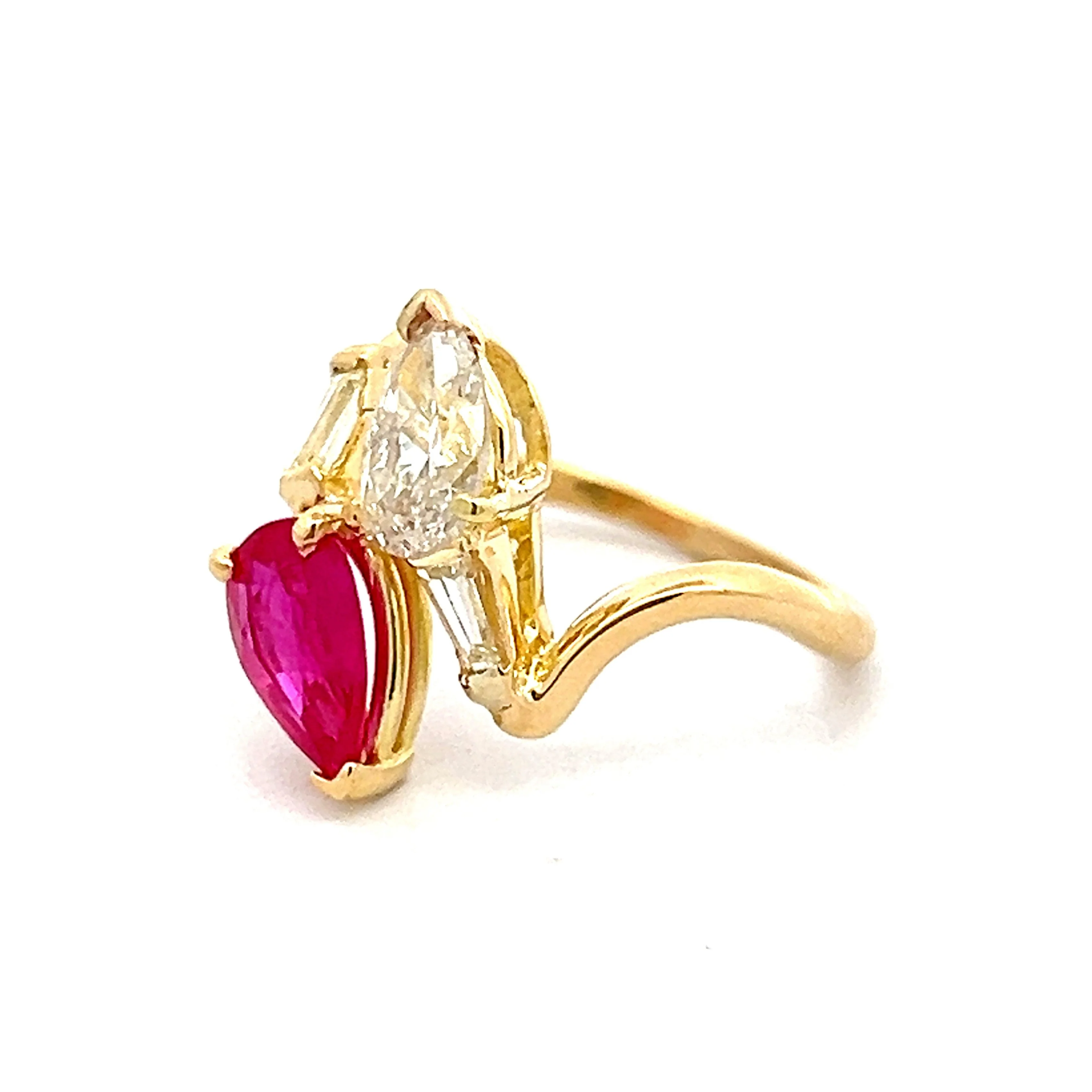 Ruby & Diamond Toi Et Moi Cocktail Ring in 18k Yellow Gold - Image 2