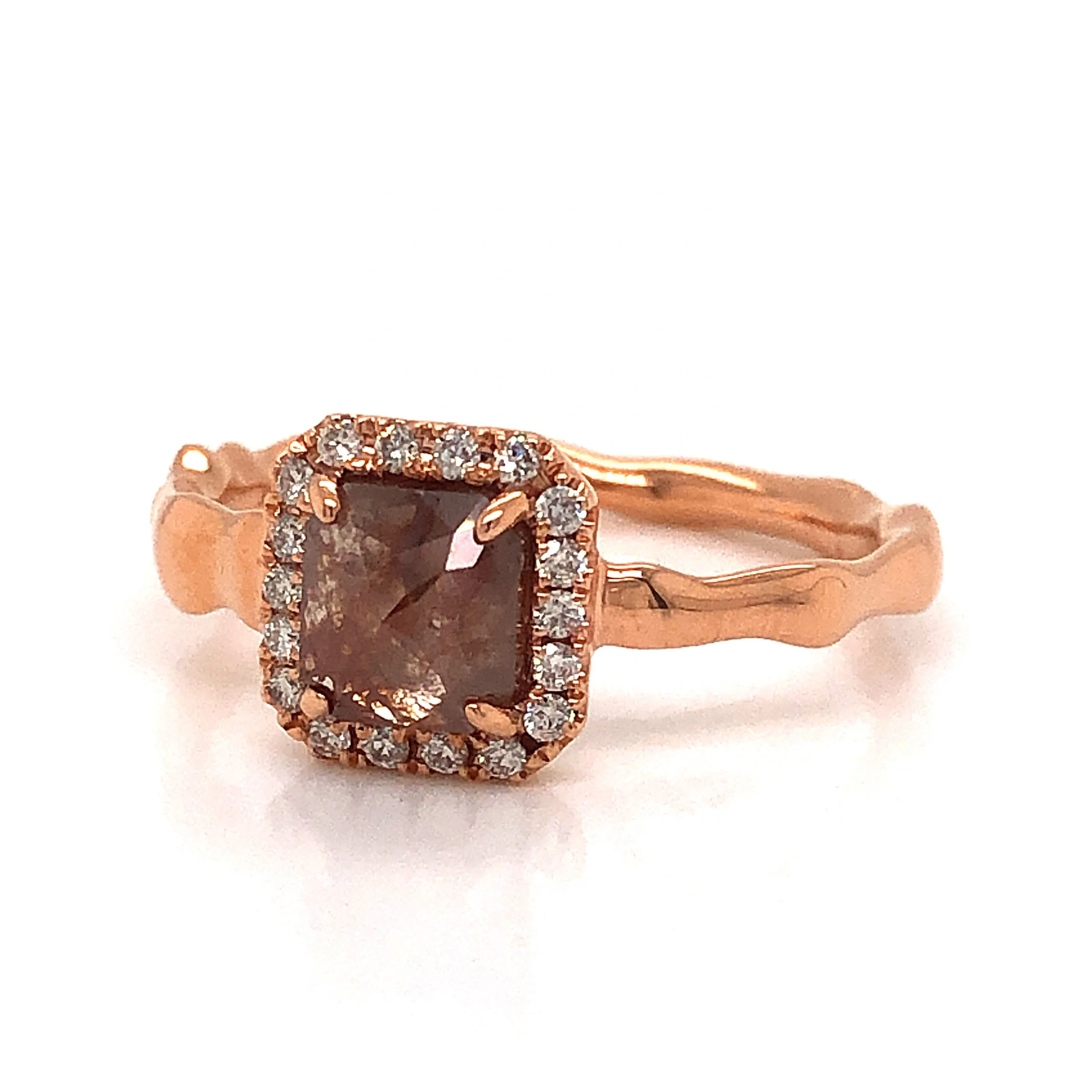 Rustic Cognac Diamond Engagement Ring in 18K Rose Gold - Image 2