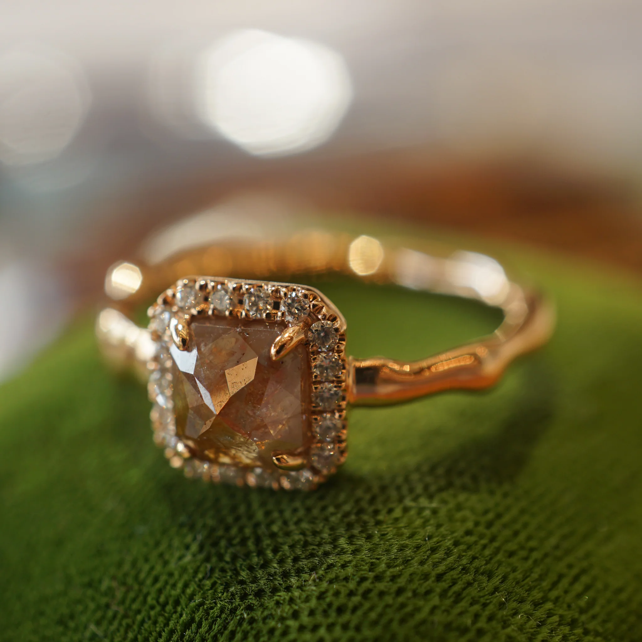 Rustic Cognac Diamond Engagement Ring in 18K Rose Gold - Image 5