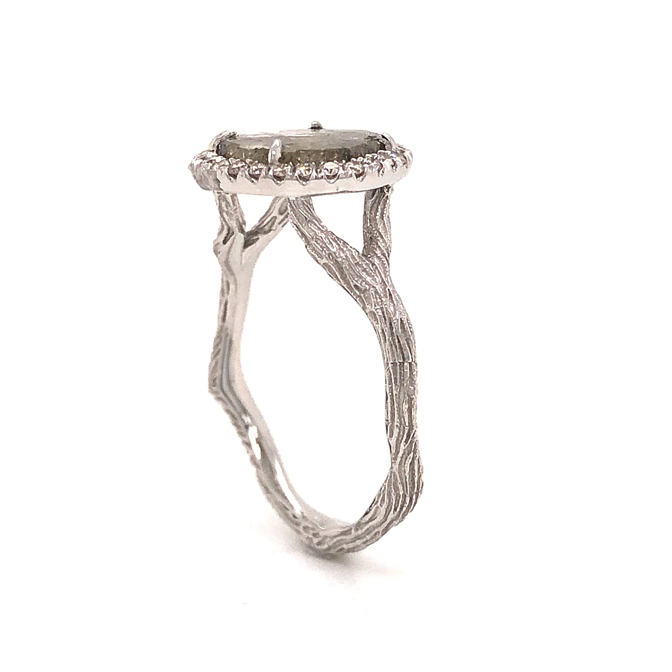 Rustic Round Diamond Halo Ring in 18k White Gold - Image 5