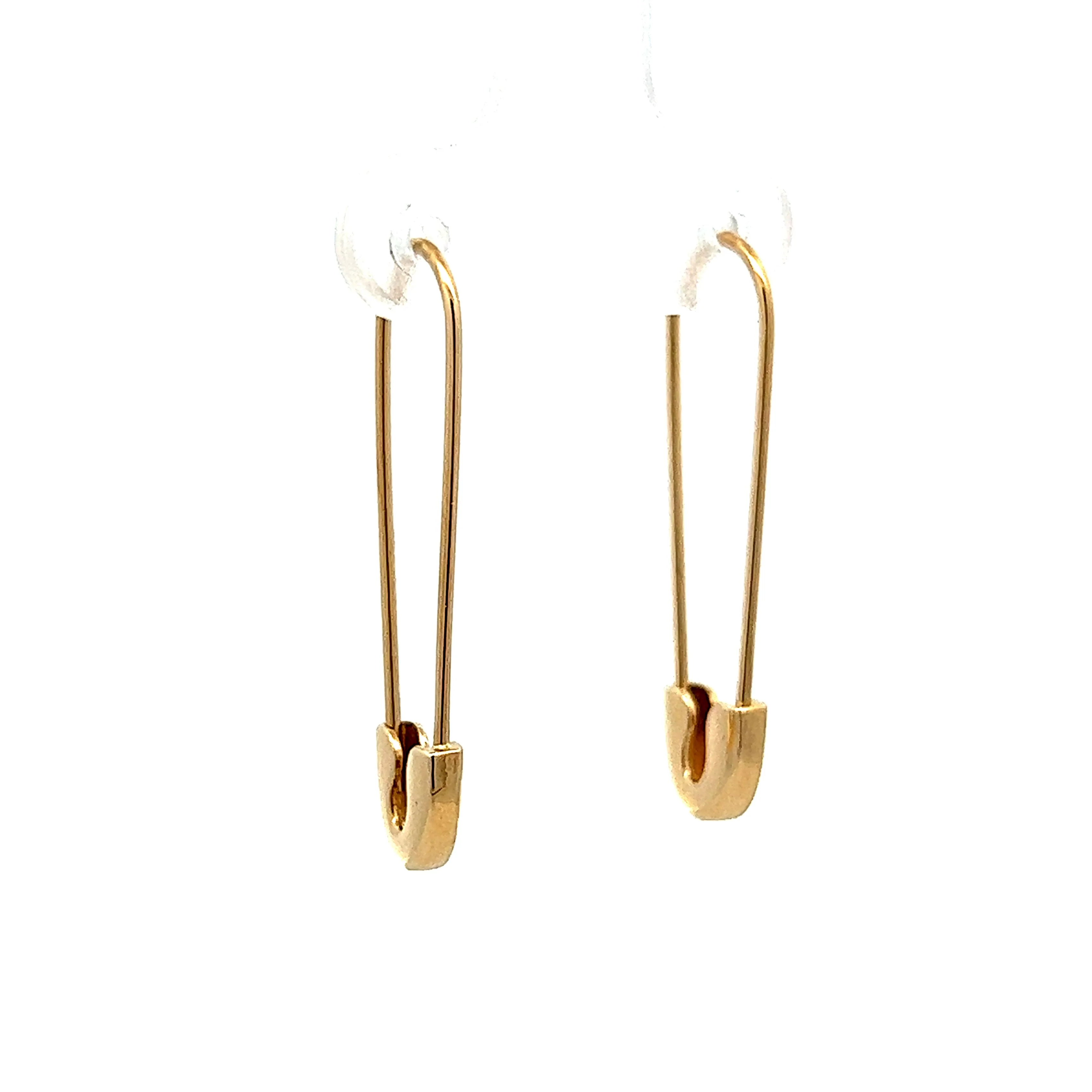 Safety Pin Drop Earrings in 14k Yellow Gold - Image 3