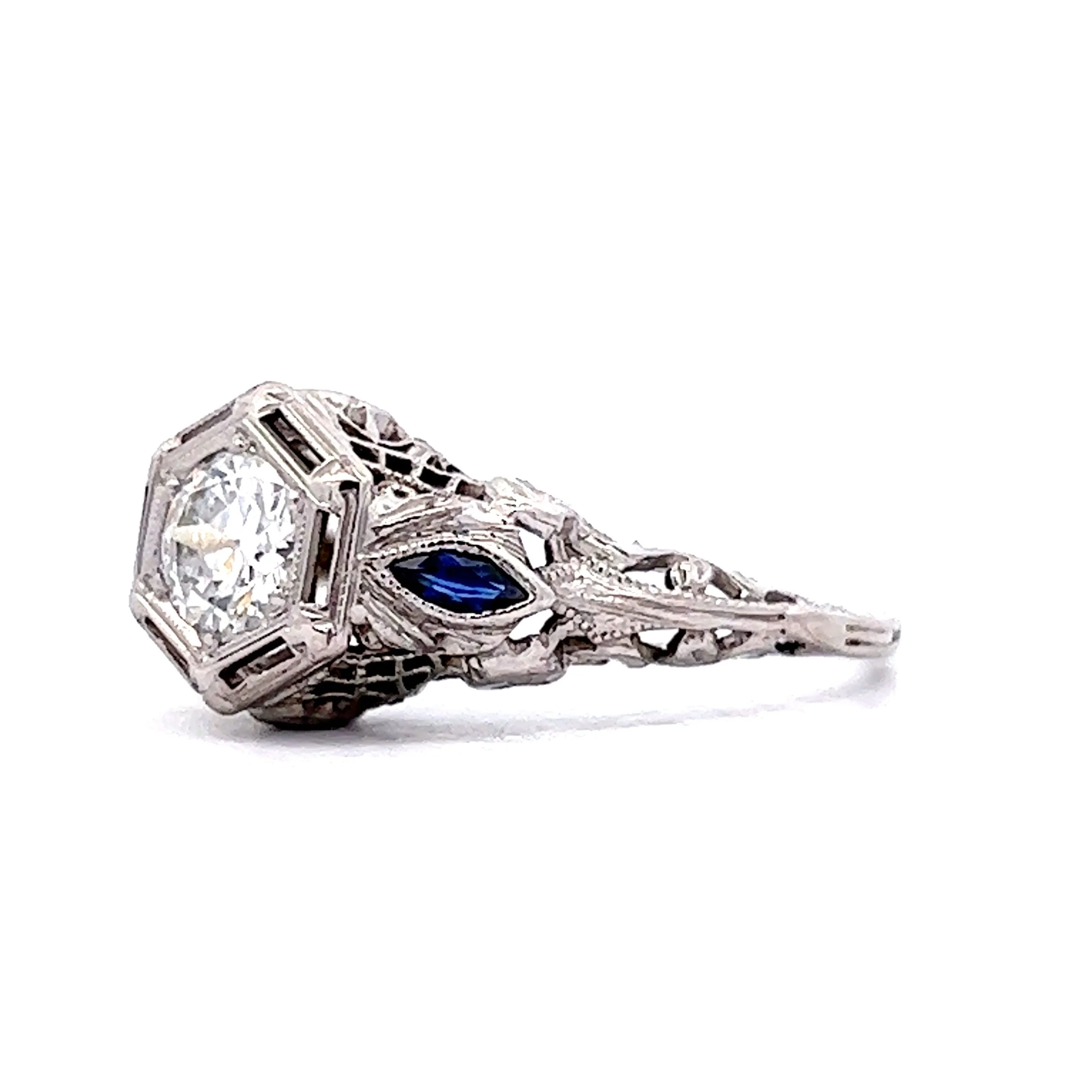 Sapphire Accent Diamond Engagement Ring in 18k White Gold - Image 2