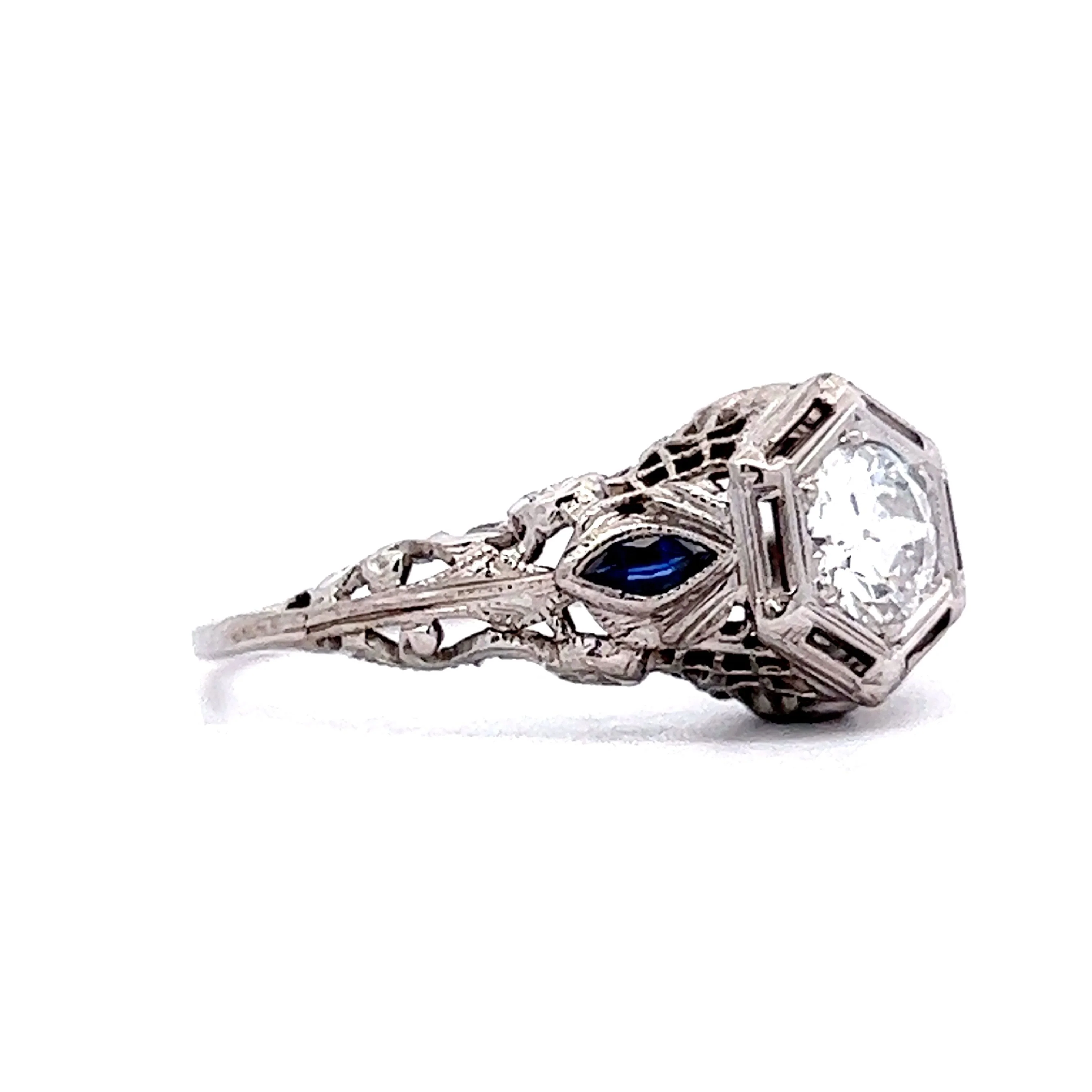 Sapphire Accent Diamond Engagement Ring in 18k White Gold - Image 3