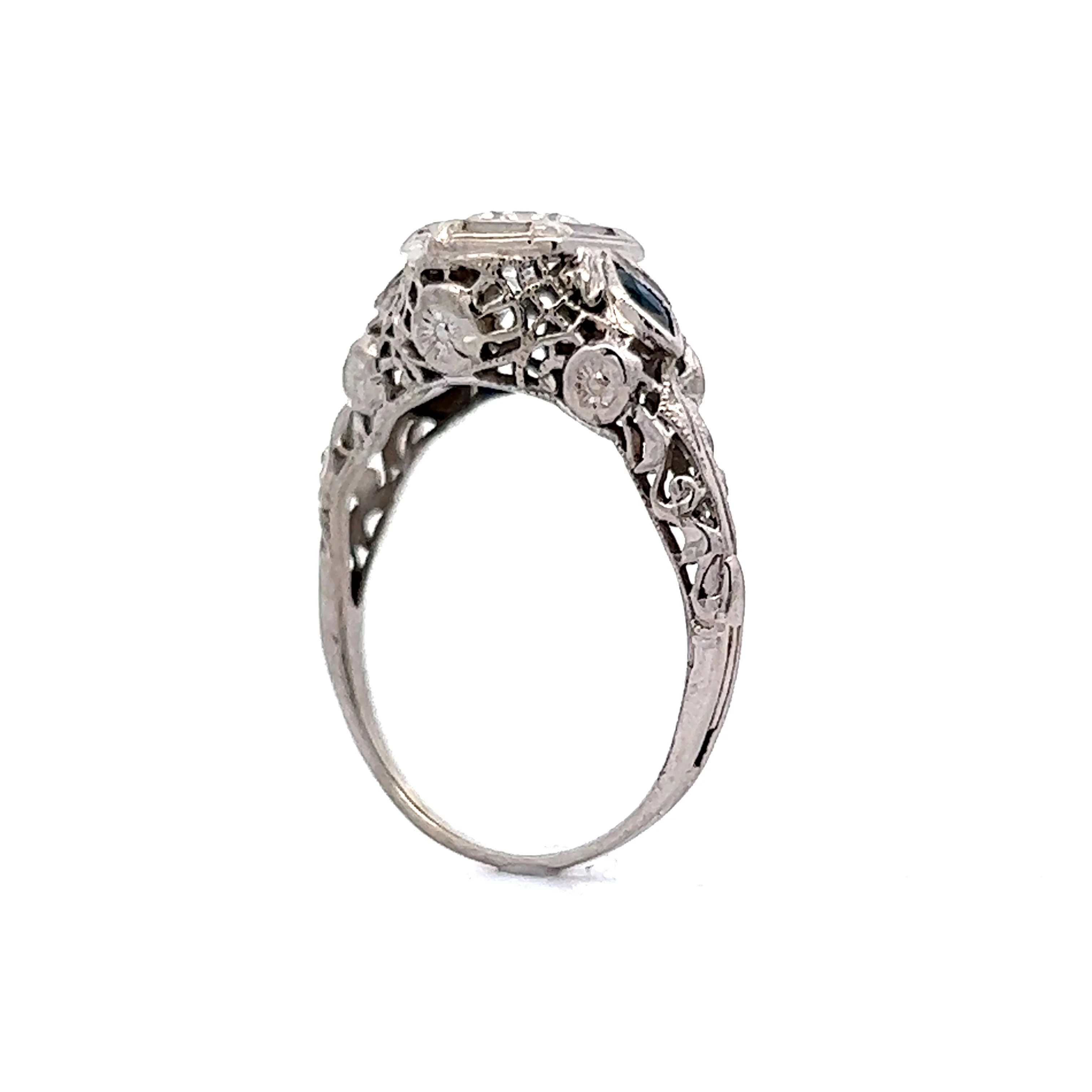 Sapphire Accent Diamond Engagement Ring in 18k White Gold - Image 5