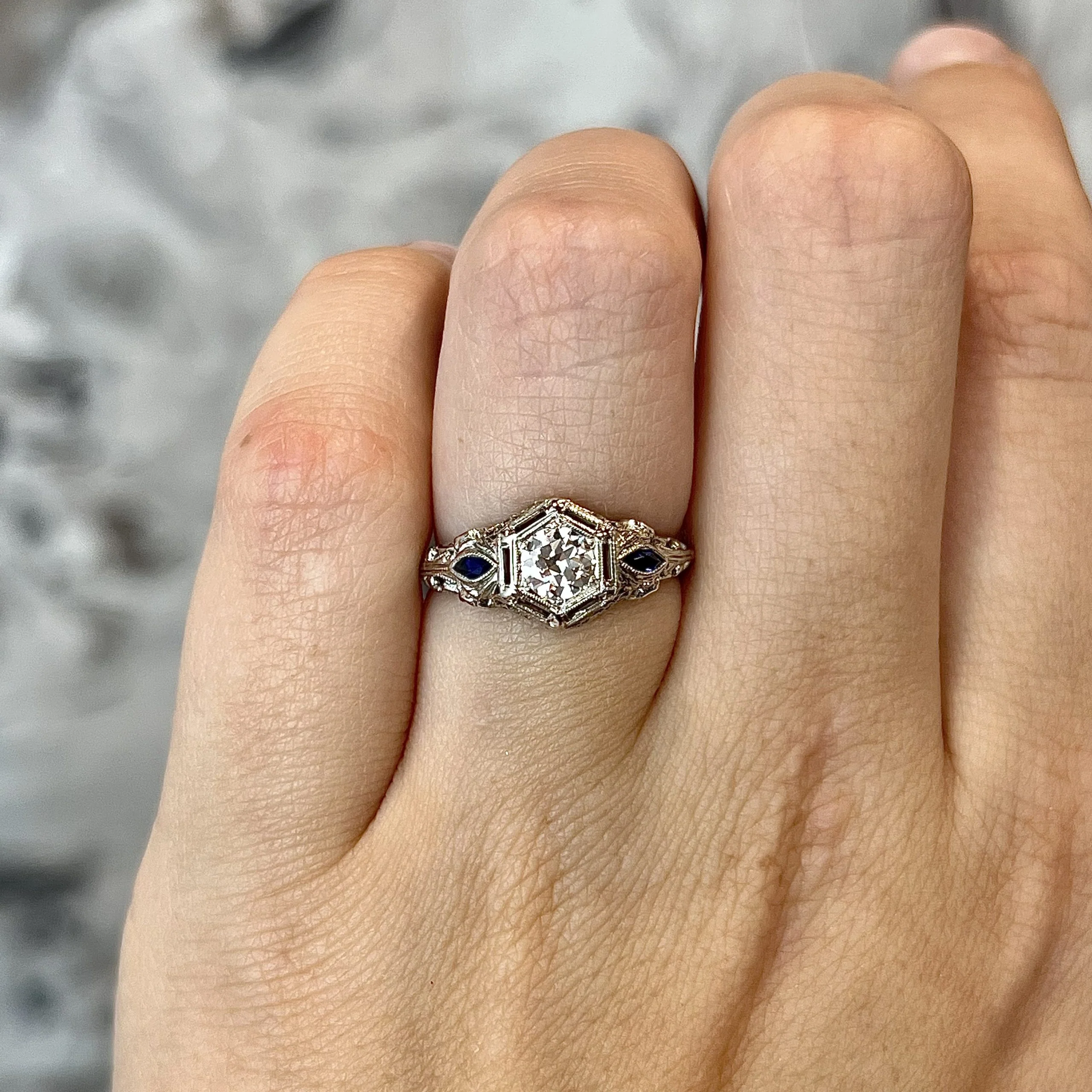 Sapphire Accent Diamond Engagement Ring in 18k White Gold - Image 6