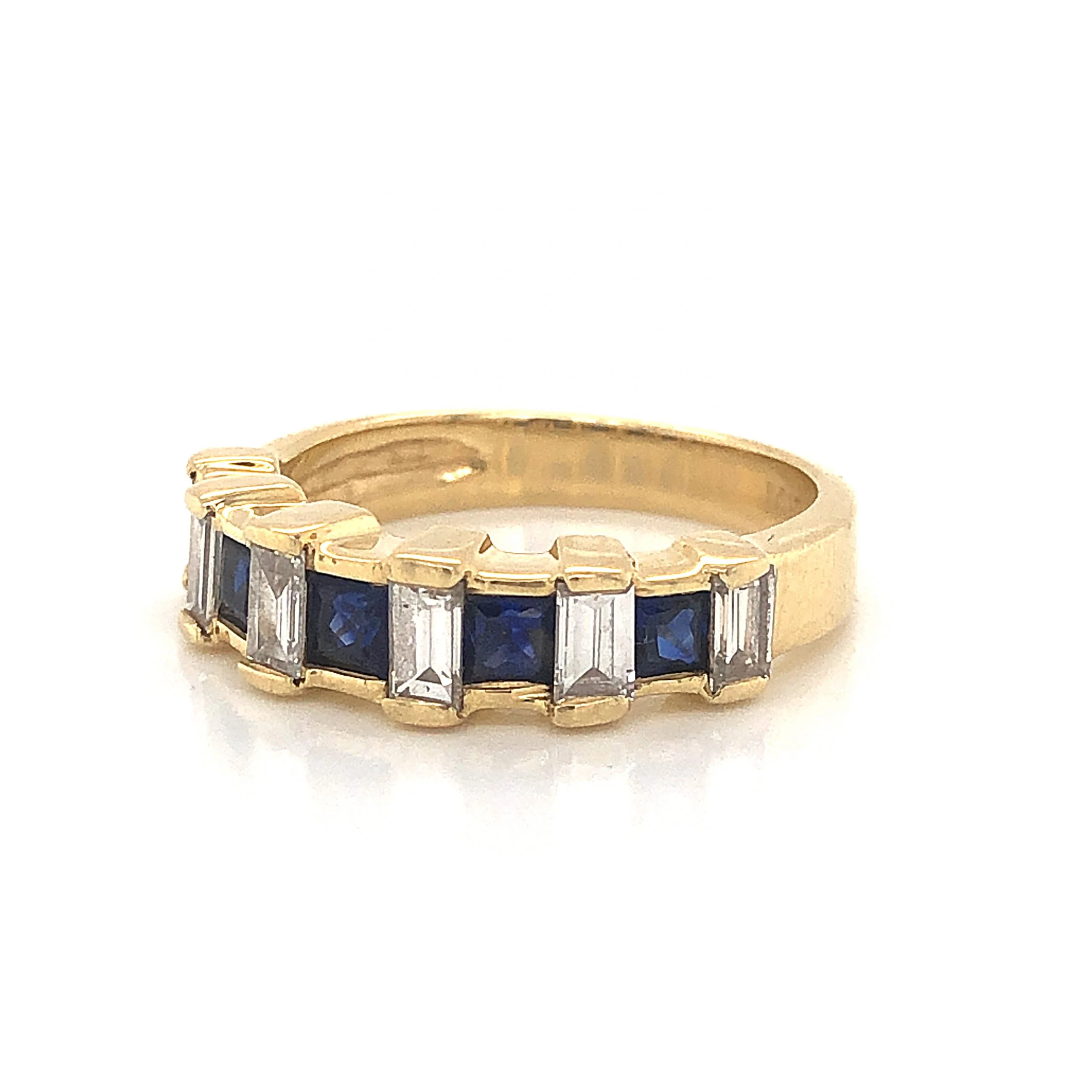 Sapphire & Baguette Diamond Wedding Band in 14k Yellow Gold - Image 2