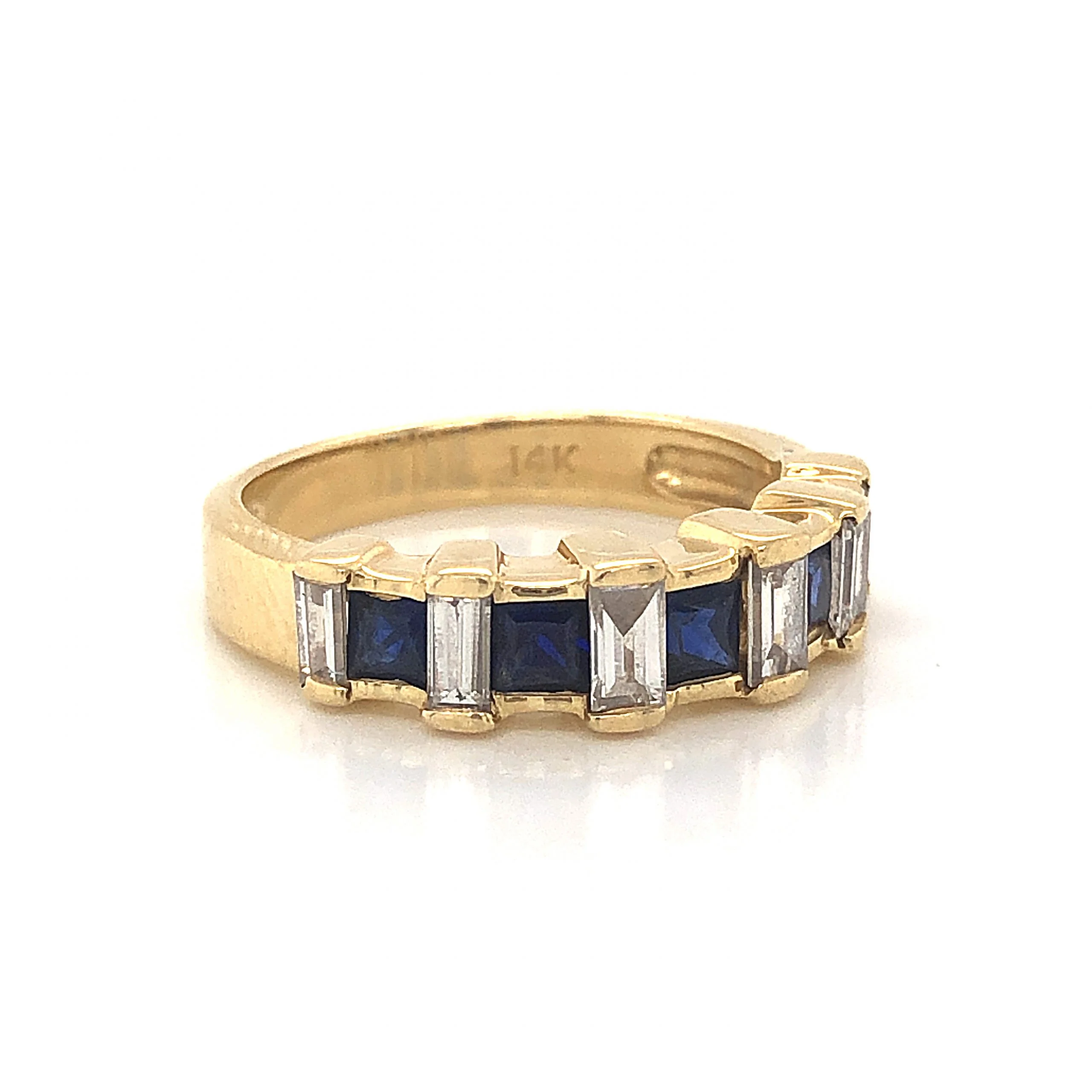 Sapphire & Baguette Diamond Wedding Band in 14k Yellow Gold - Image 3