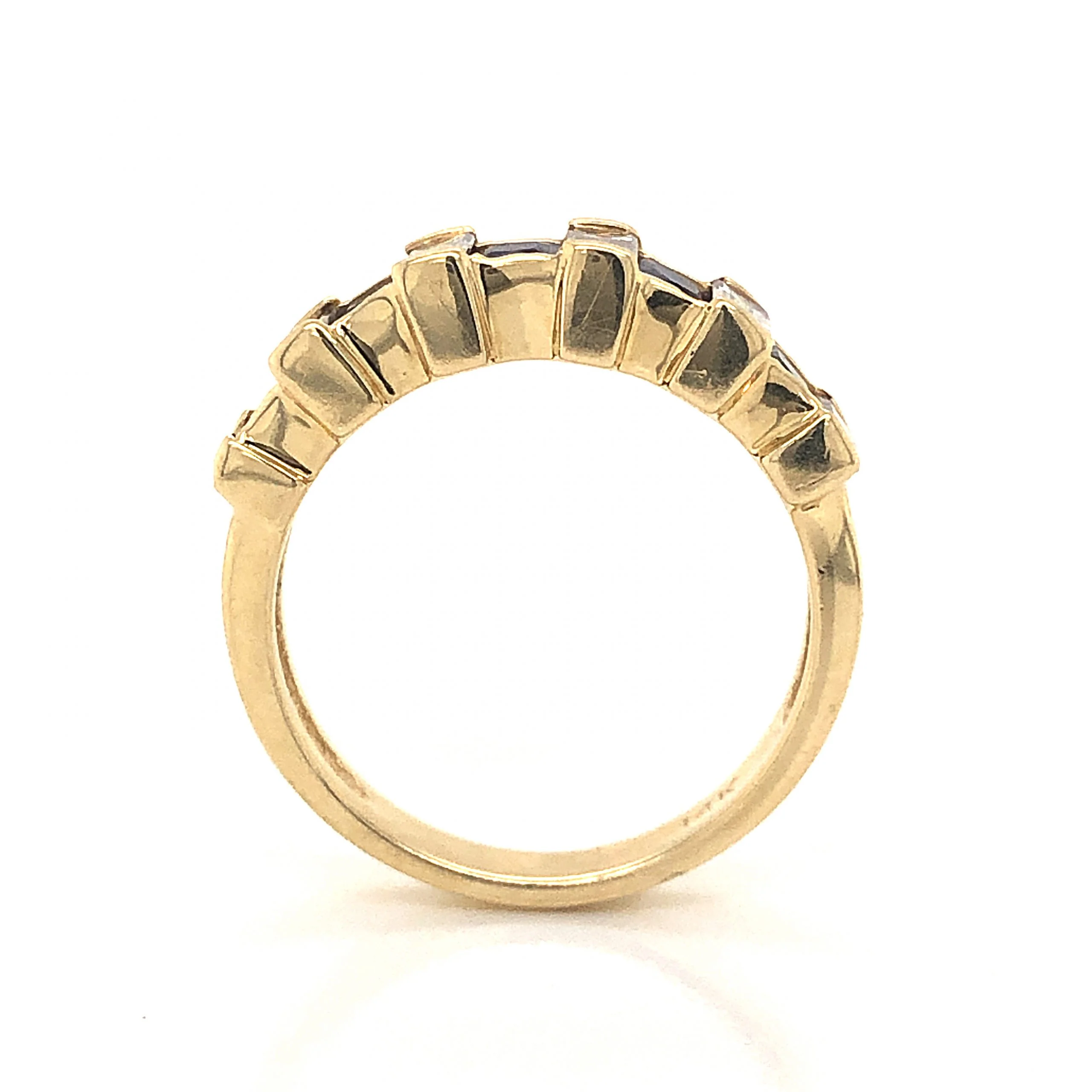 Sapphire & Baguette Diamond Wedding Band in 14k Yellow Gold - Image 4