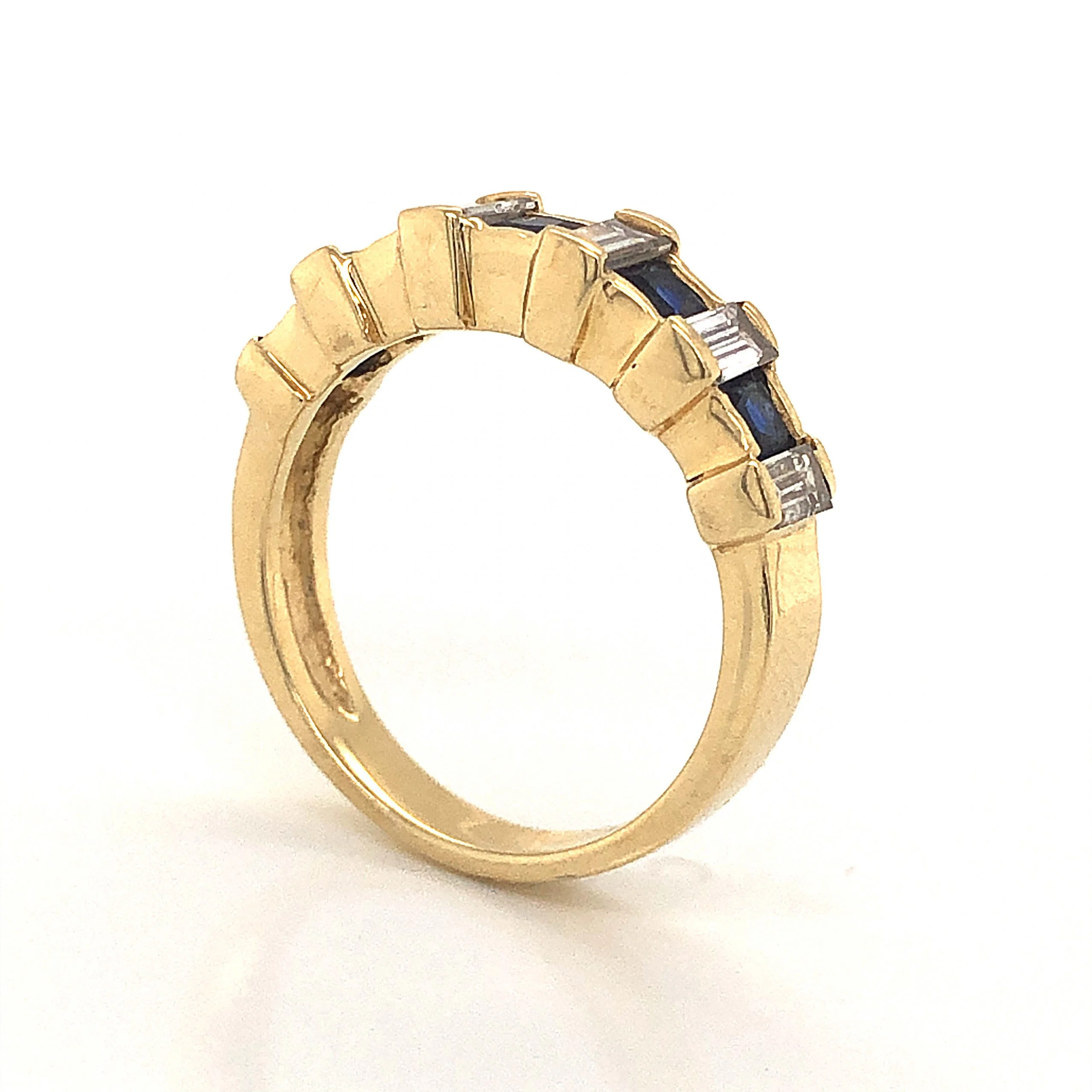 Sapphire & Baguette Diamond Wedding Band in 14k Yellow Gold - Image 5