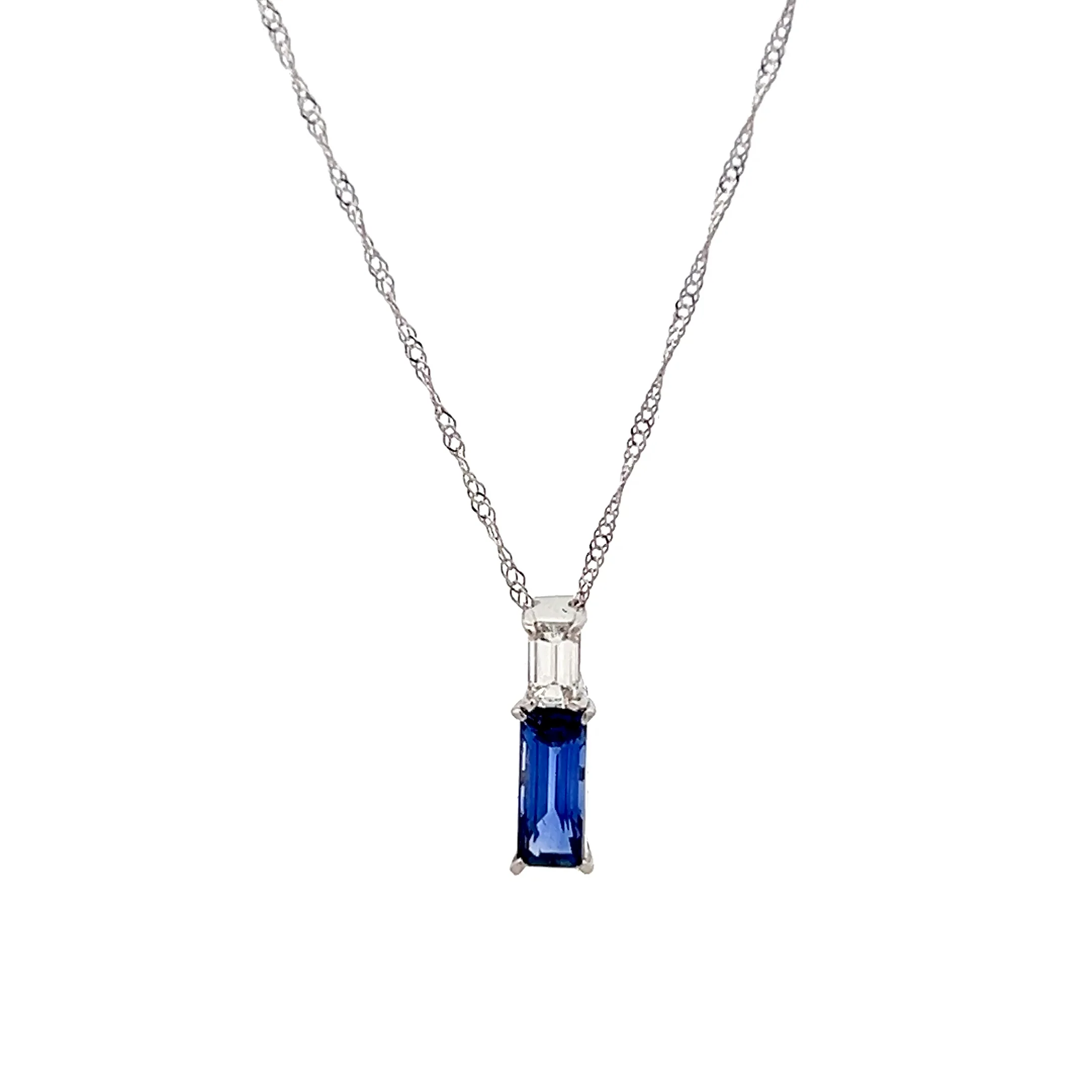 Sapphire & Diamond Bar Pendant Necklace in Platinum