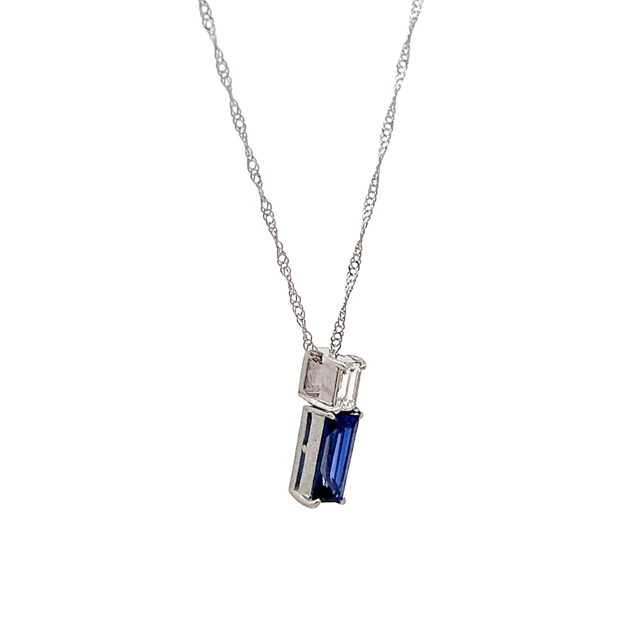 Sapphire & Diamond Bar Pendant Necklace in Platinum - Image 3