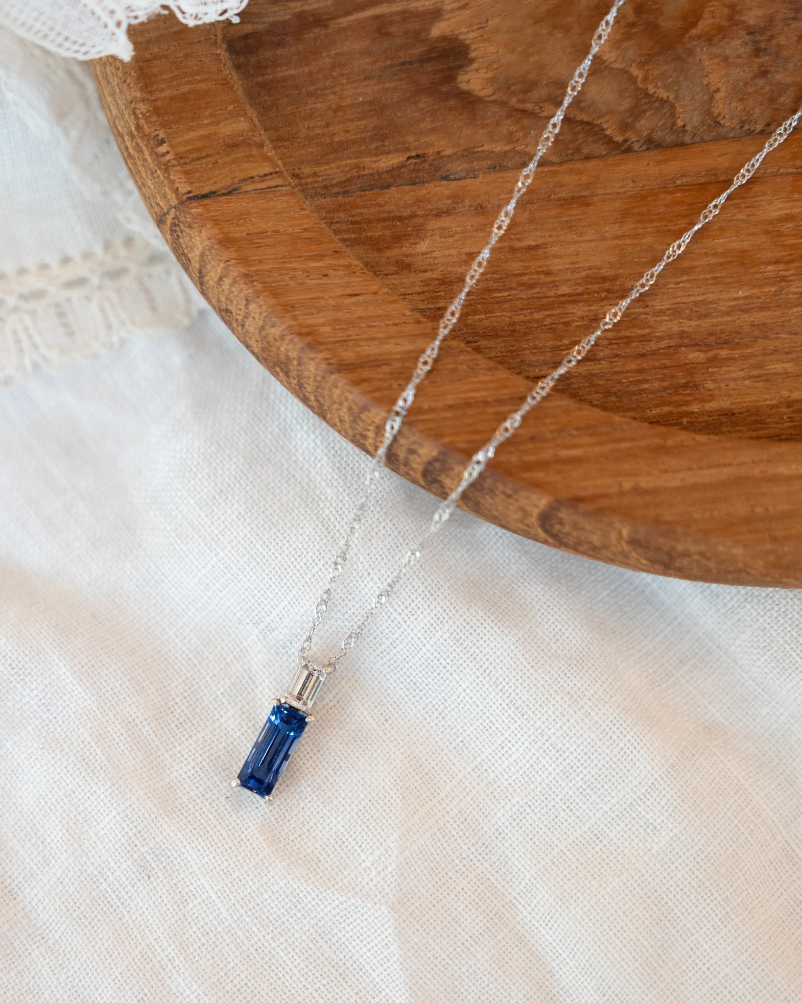 Sapphire & Diamond Bar Pendant Necklace in Platinum - Image 5