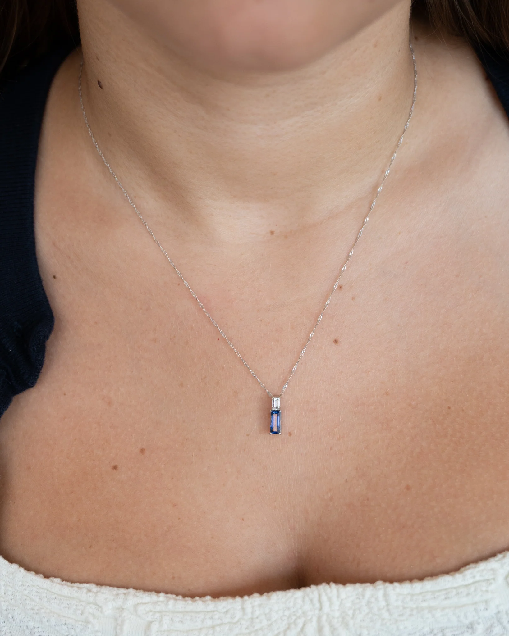 Sapphire & Diamond Bar Pendant Necklace in Platinum - Image 6