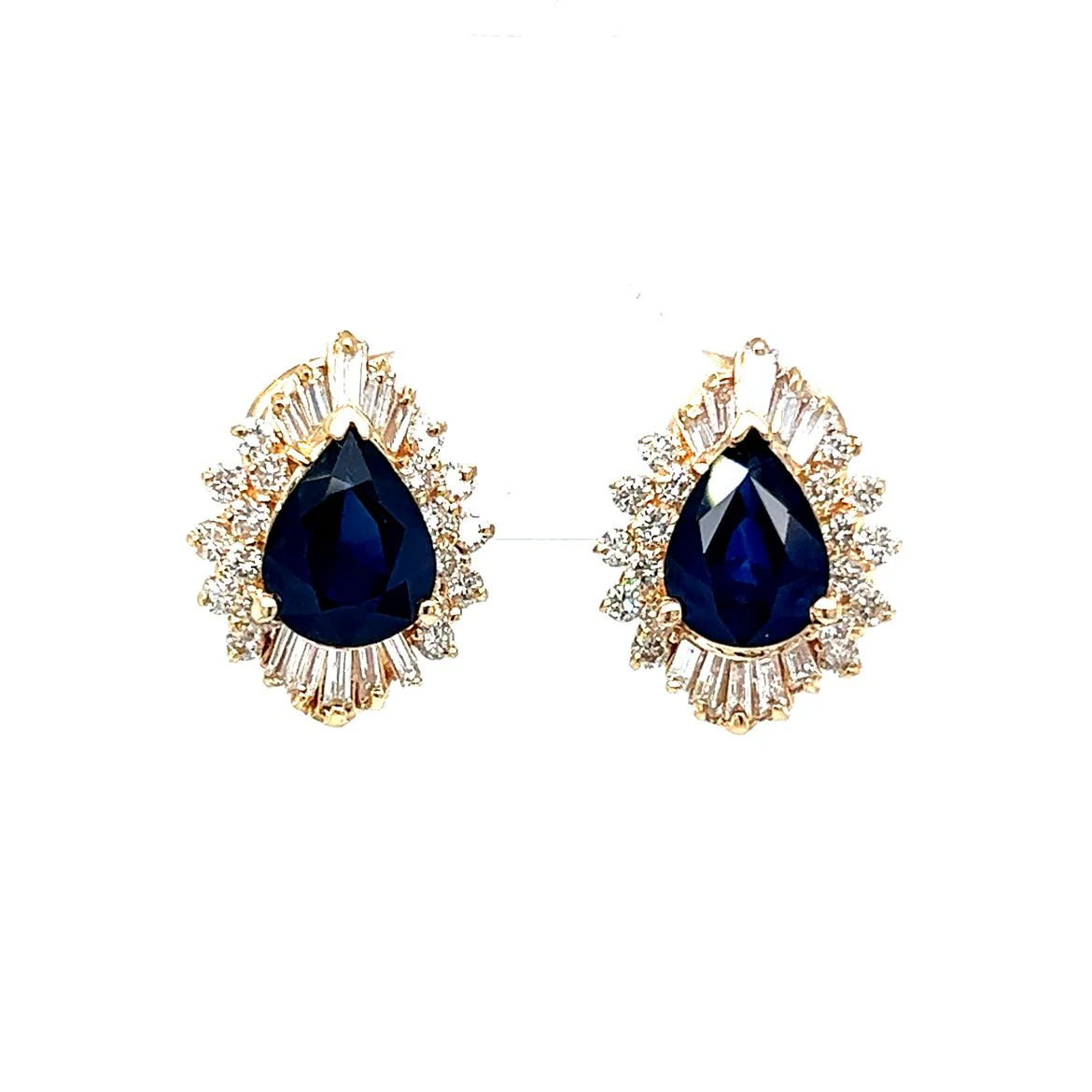 Sapphire & Diamond Ballerina Halo Earrings in 14k Yellow Gold