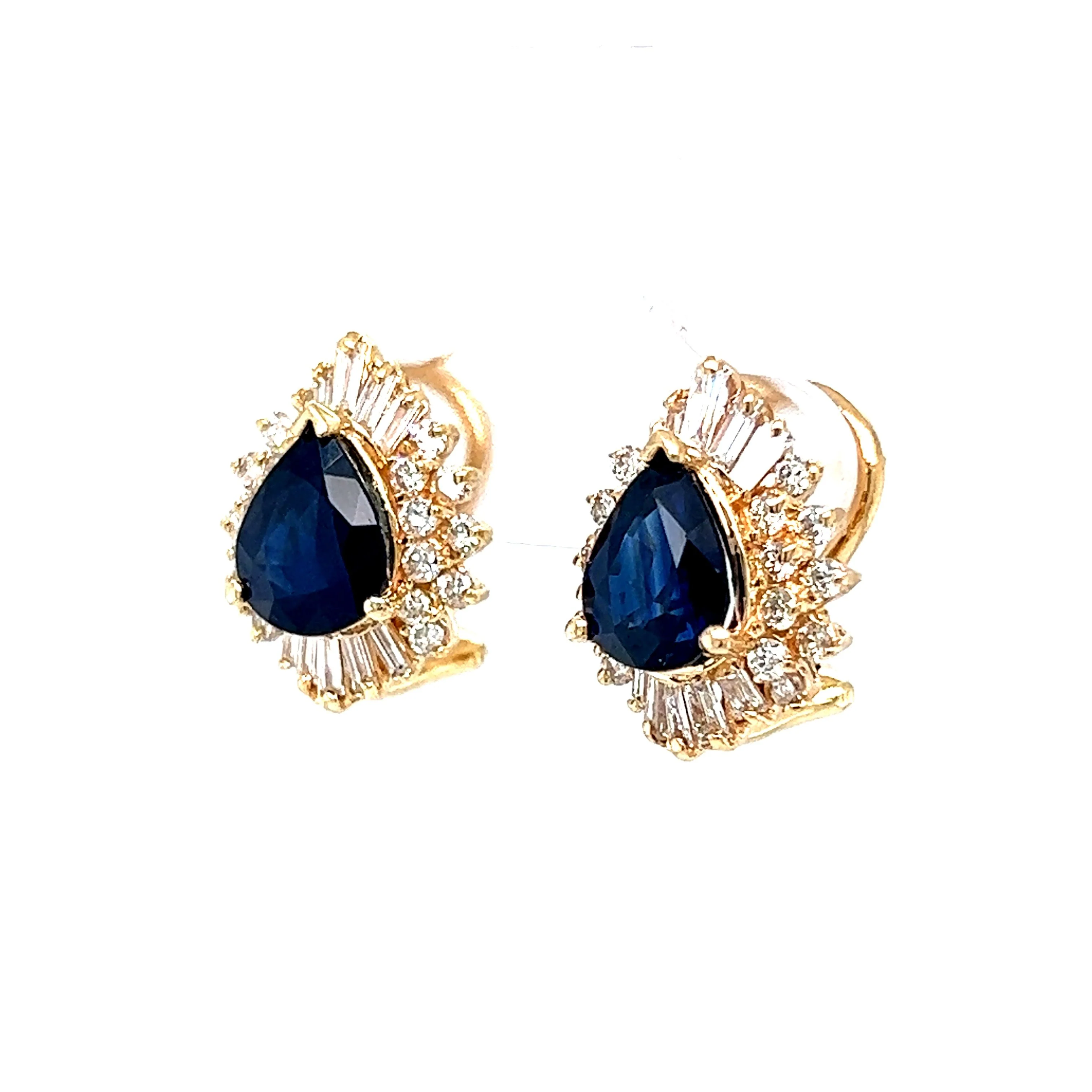 Sapphire & Diamond Ballerina Halo Earrings in 14k Yellow Gold - Image 2