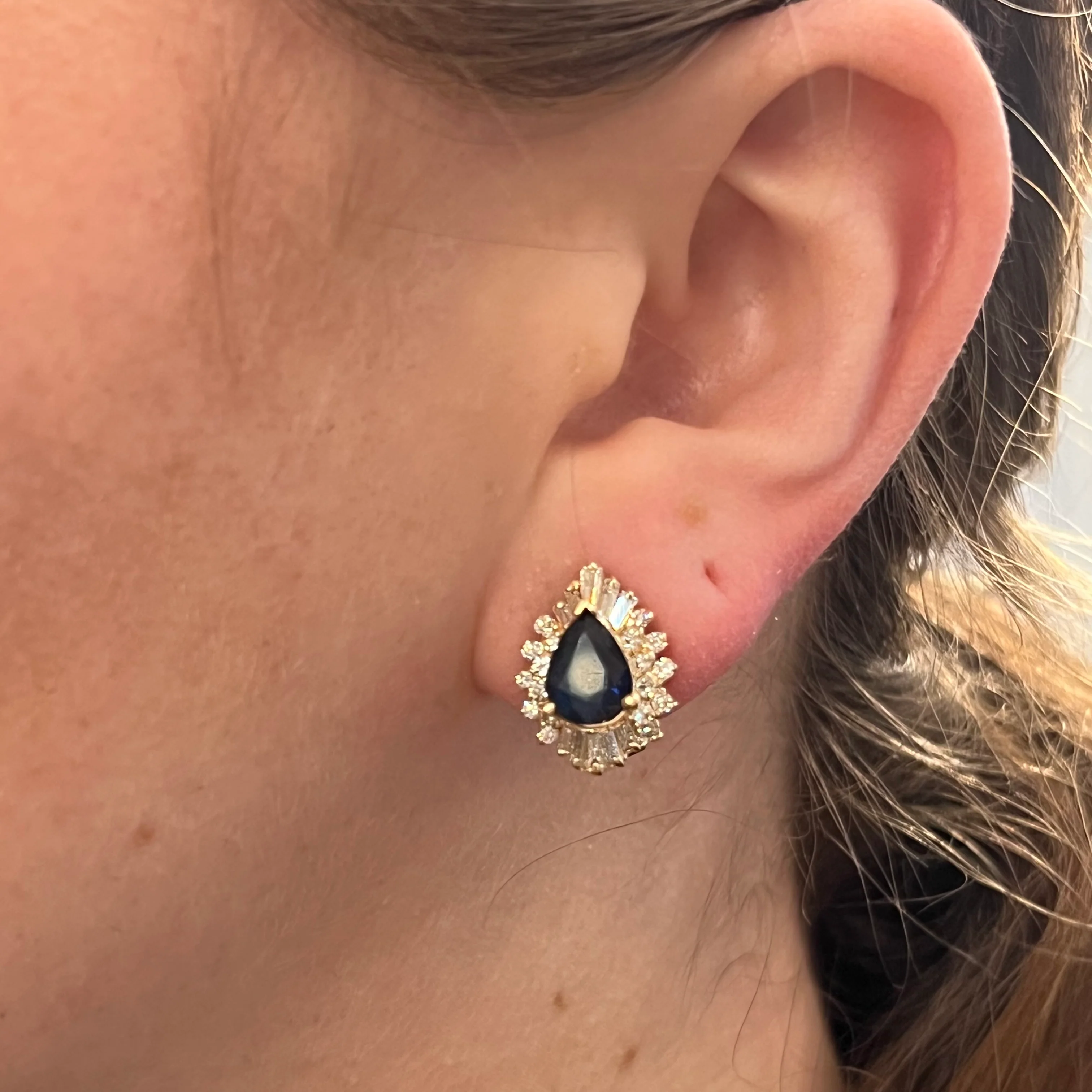Sapphire & Diamond Ballerina Halo Earrings in 14k Yellow Gold - Image 4