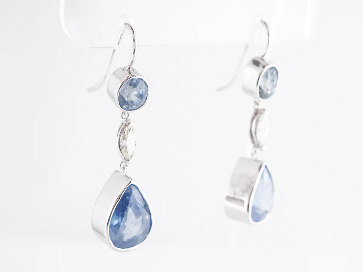 Sapphire & Diamond Dangle Earrings 18K White Gold - Image 2