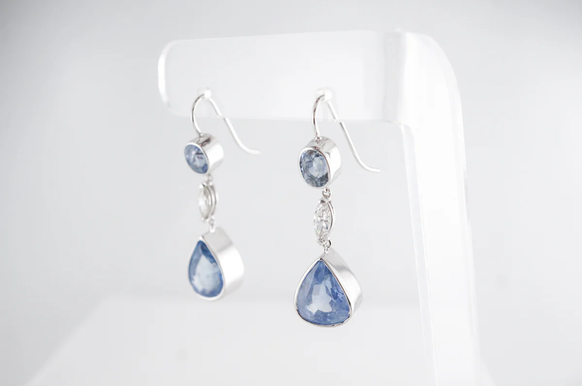 Sapphire & Diamond Dangle Earrings 18K White Gold - Image 3
