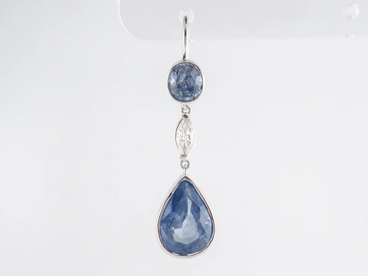 Sapphire & Diamond Dangle Earrings 18K White Gold - Image 4