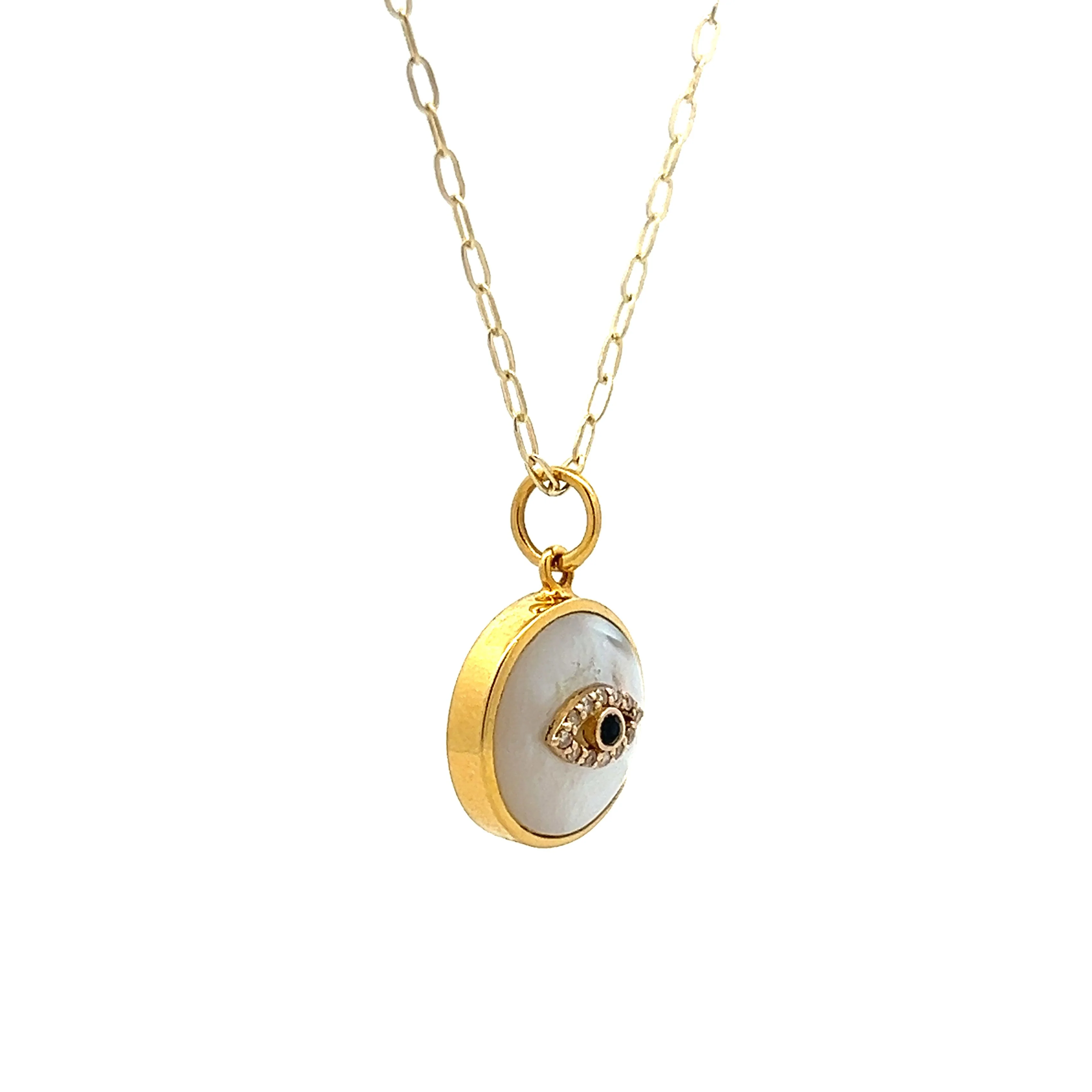 Sapphire & Diamond Evil Eye Pendant in 14k Yellow Gold - Image 3