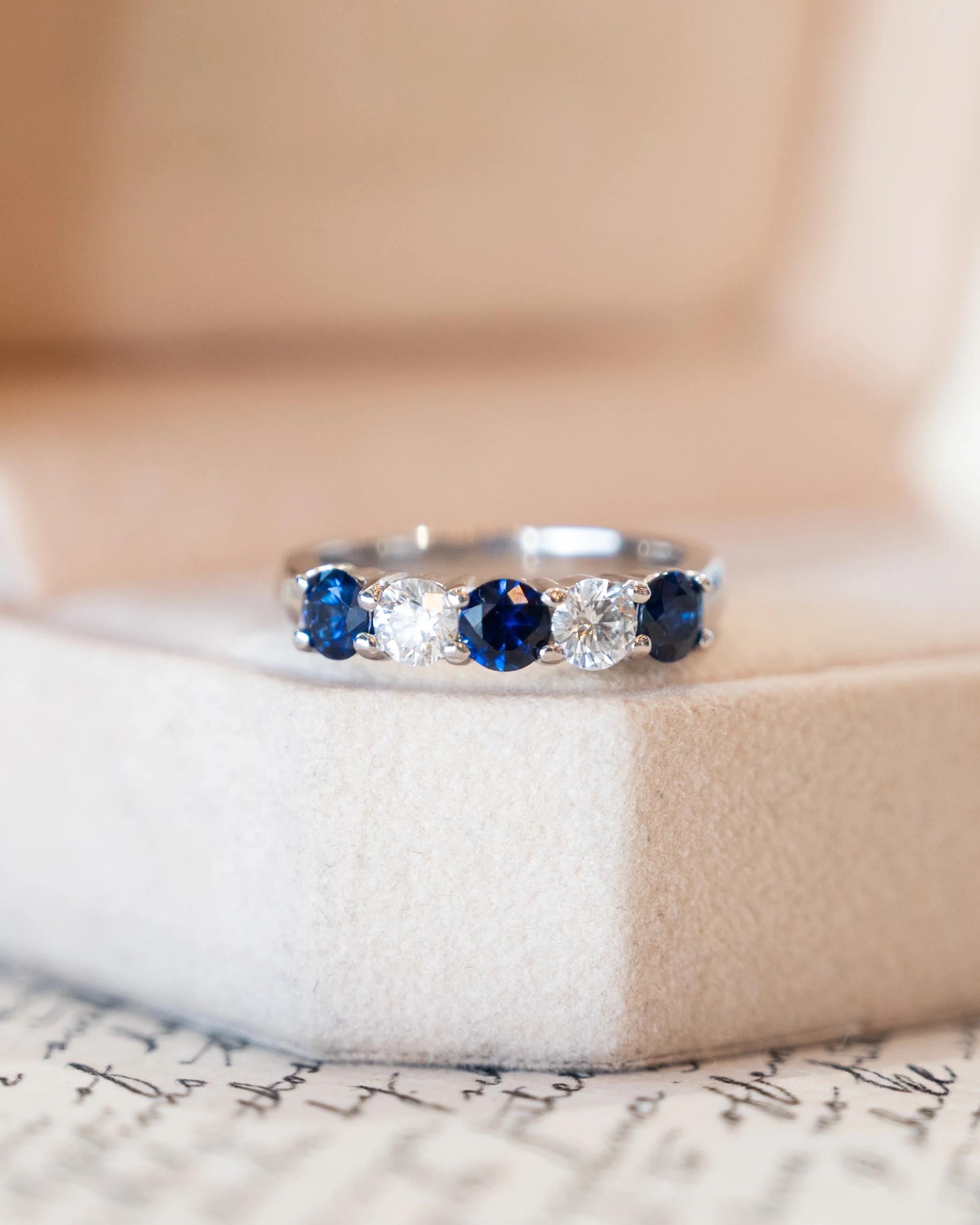 Sapphire & Diamond Five Stone Wedding Band 14k - Image 6