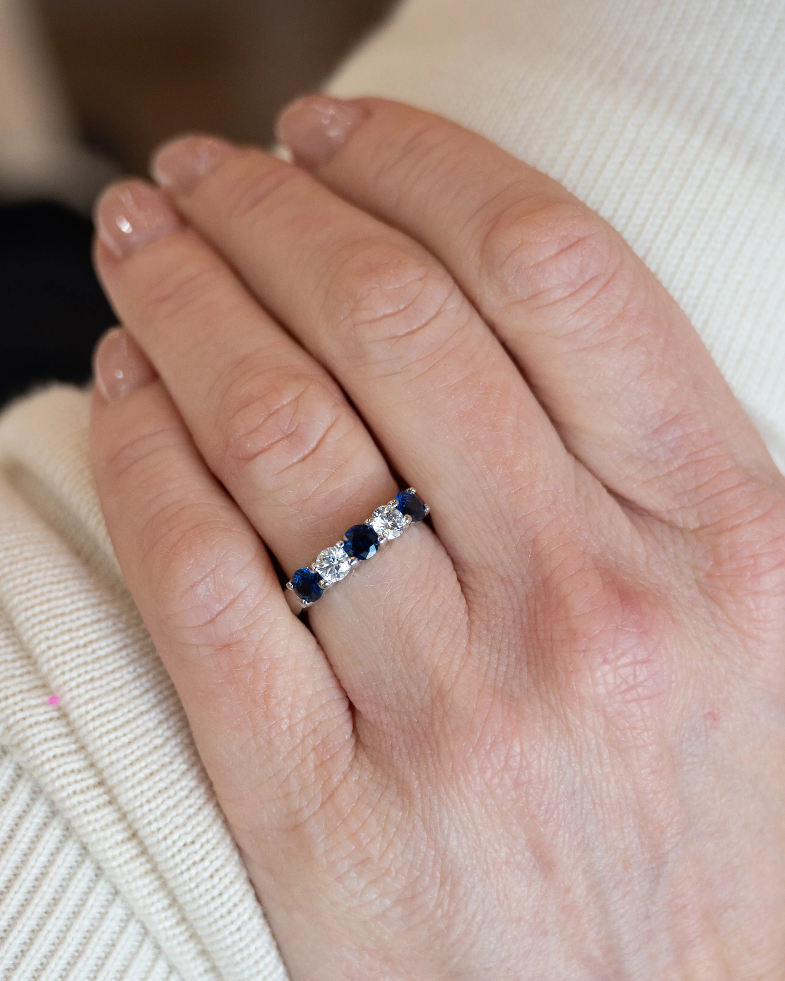 Sapphire & Diamond Five Stone Wedding Band 14k - Image 7