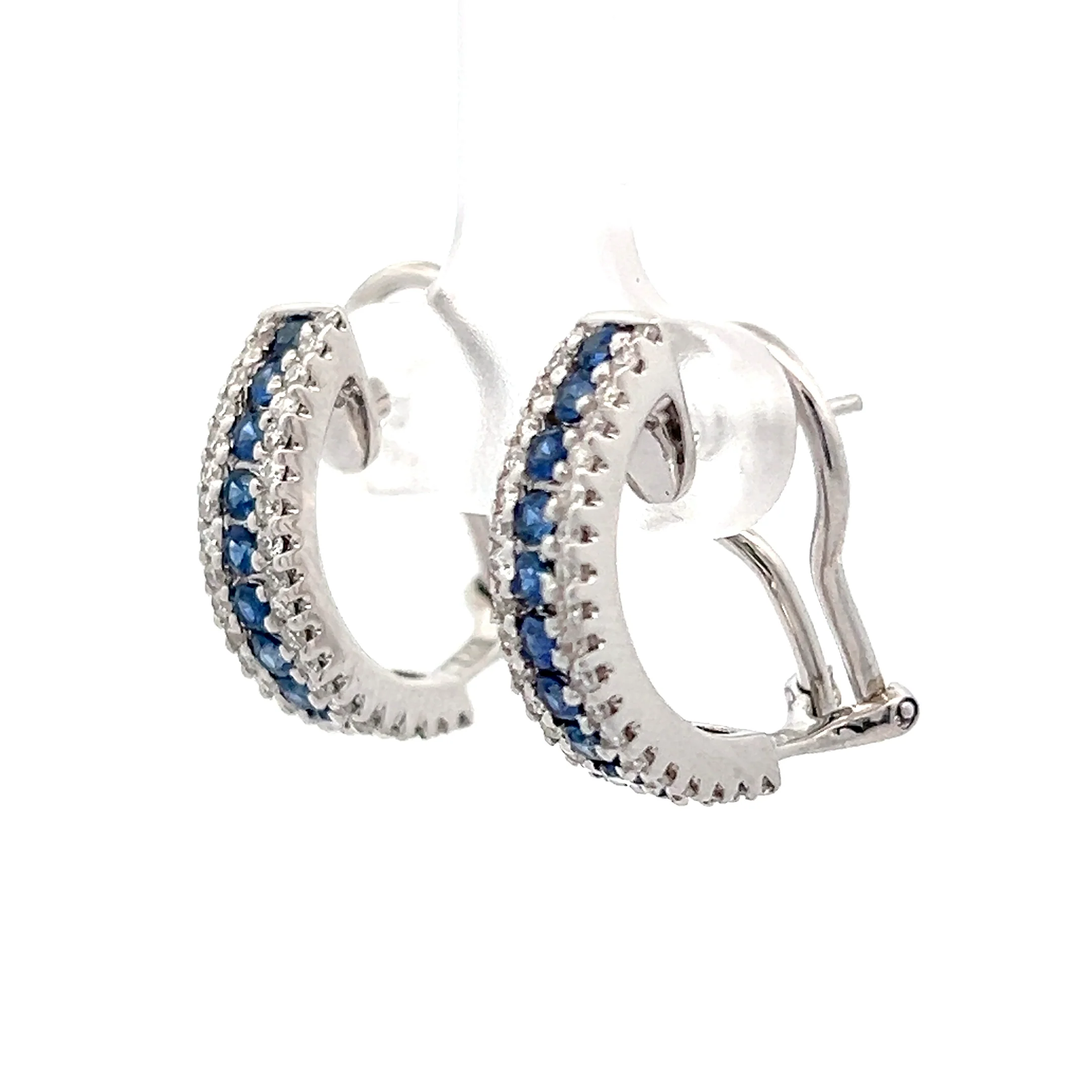 Sapphire & Diamond J Hoop Earrings in 18k White Gold - Image 2