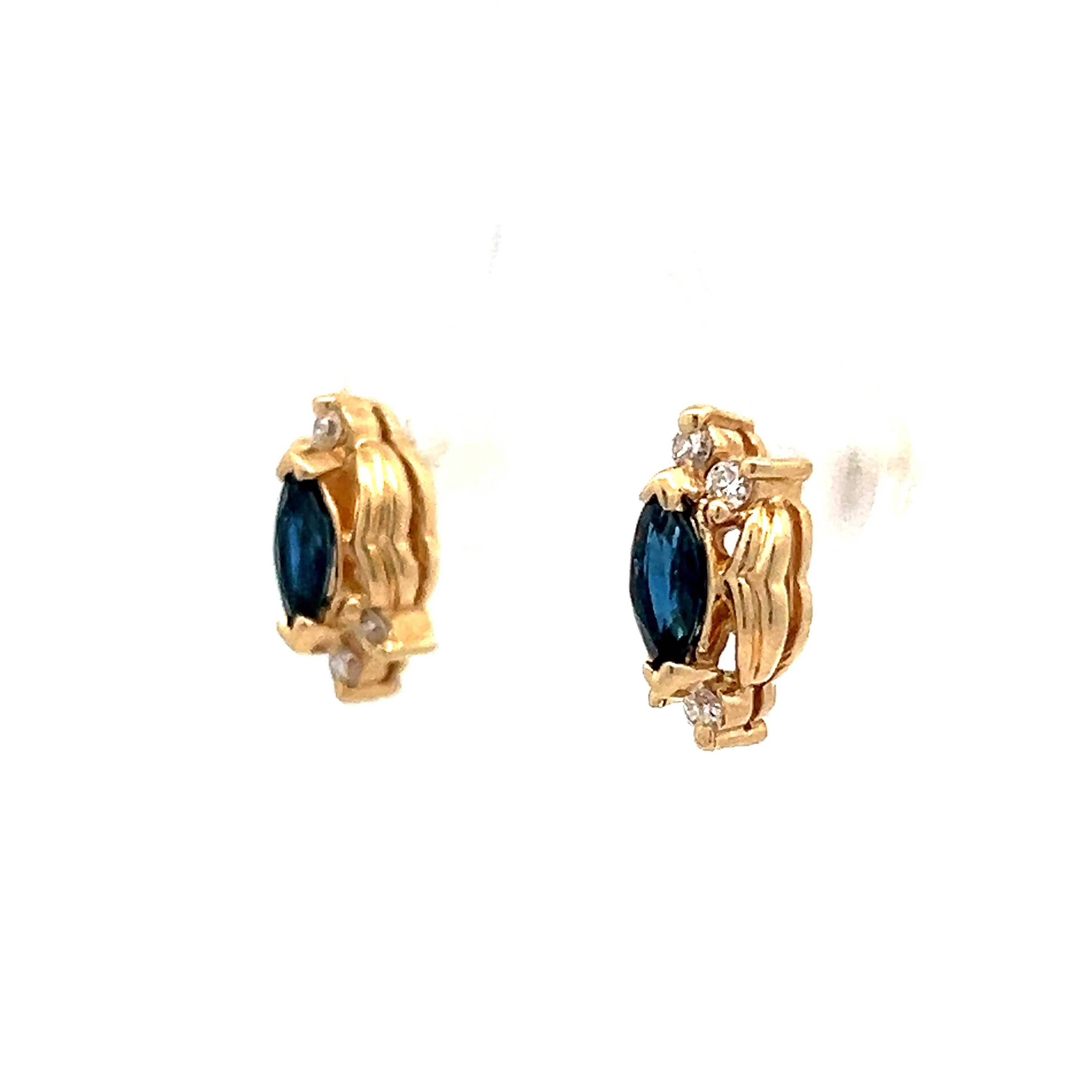 Sapphire & Diamond Stud Earrings in 14k Yellow Gold - Image 2