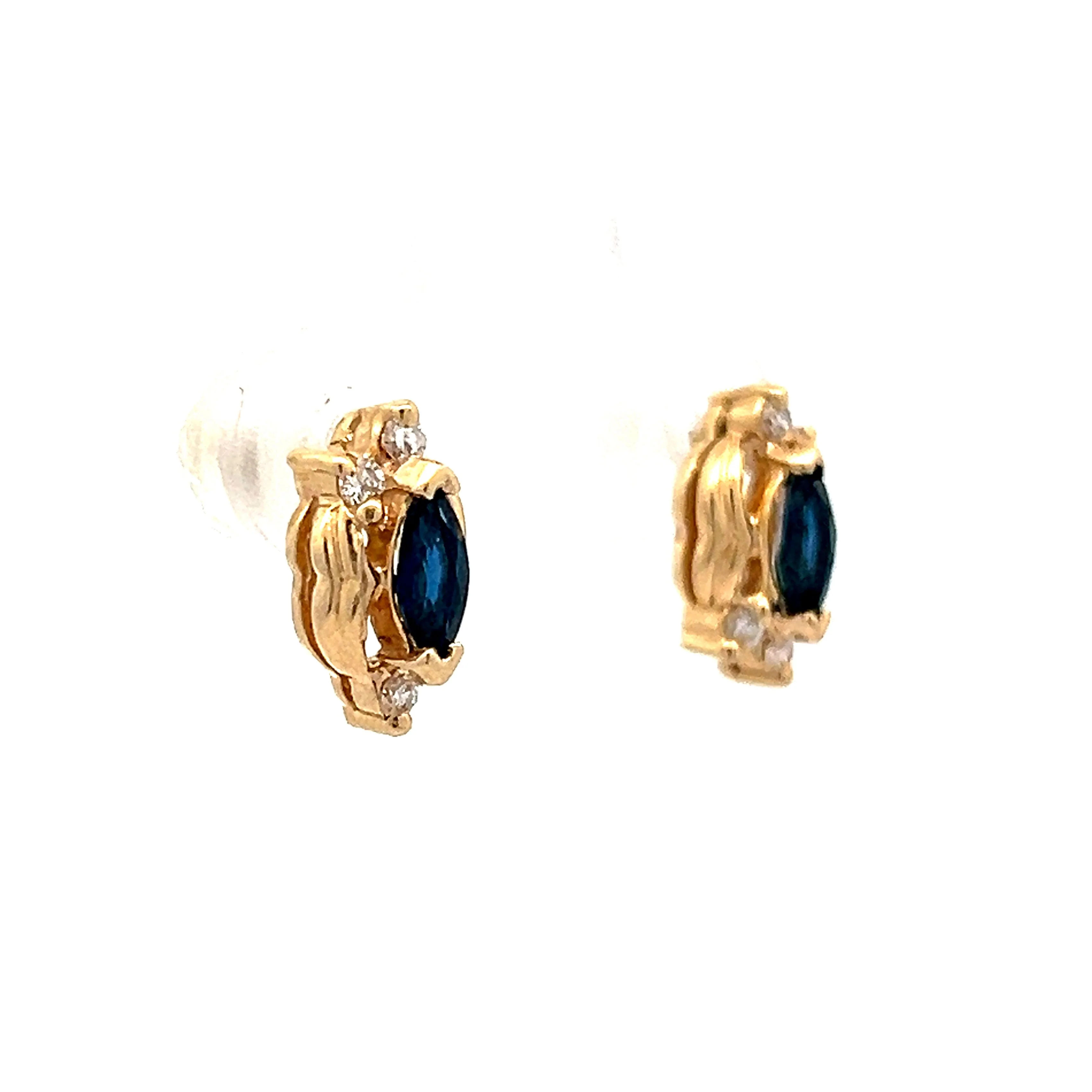 Sapphire & Diamond Stud Earrings in 14k Yellow Gold - Image 3