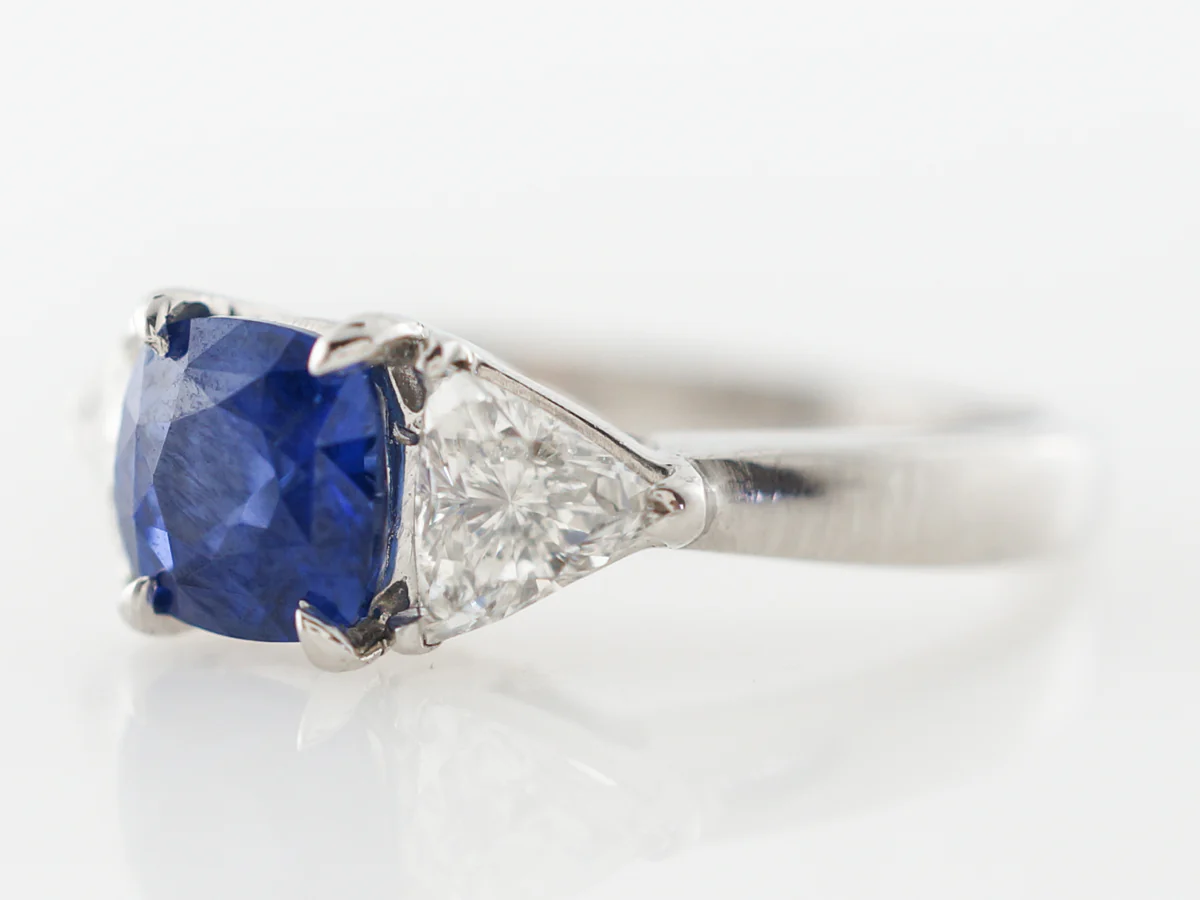Sapphire & Diamond Three Stone Engagement Ring in Platinum - Image 2