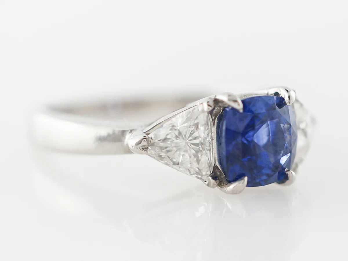 Sapphire & Diamond Three Stone Engagement Ring in Platinum - Image 3