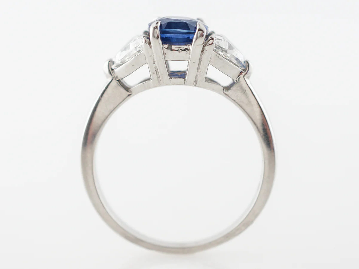Sapphire & Diamond Three Stone Engagement Ring in Platinum - Image 4