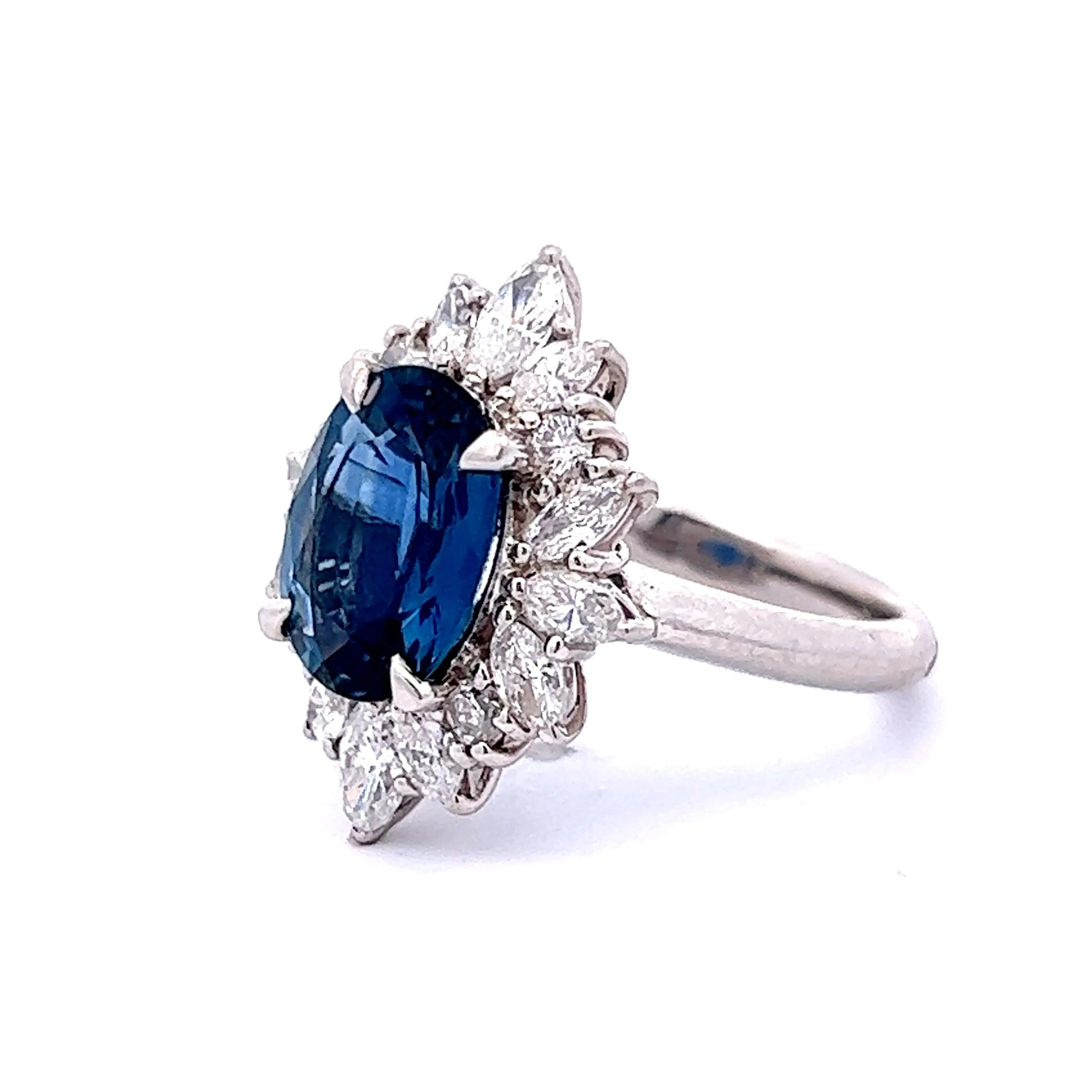 Sapphire & Marquise Cut Diamond Halo Ring in Platinum - Image 2
