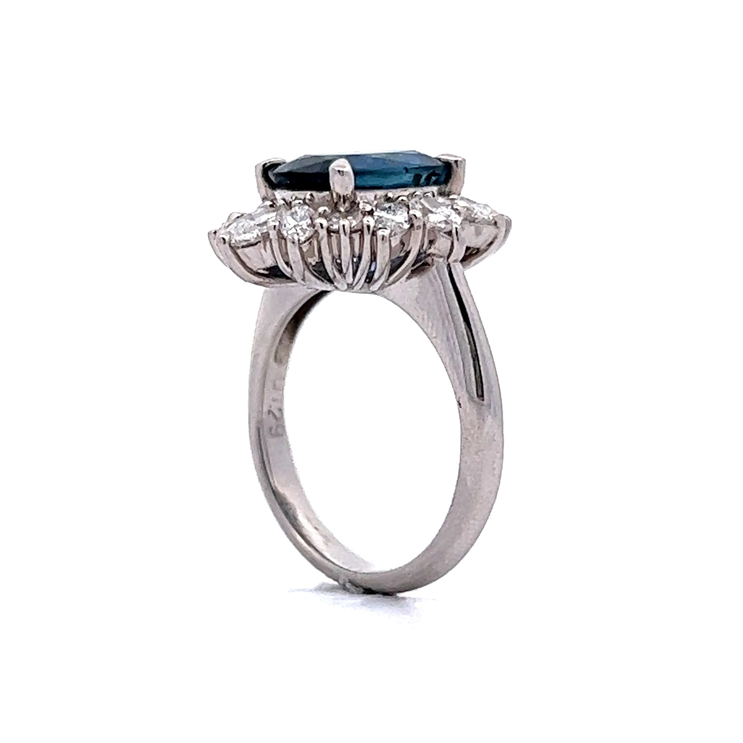 Sapphire & Marquise Cut Diamond Halo Ring in Platinum - Image 5