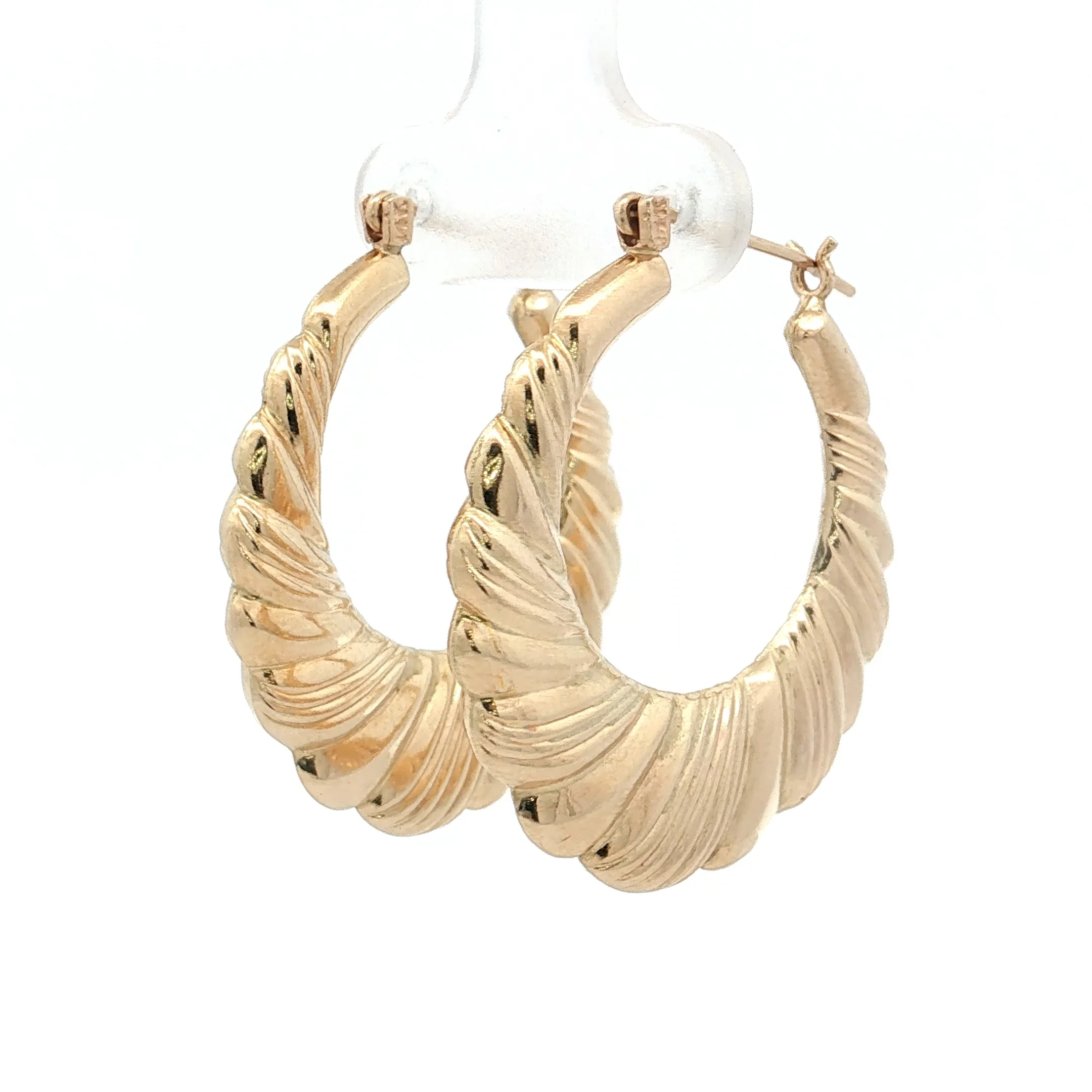 Scalloped Pattern Hoop Earrings 14k Yellow Gold - Image 2