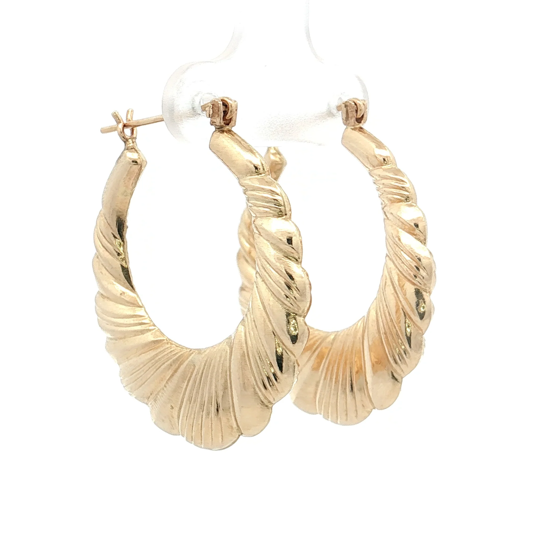 Scalloped Pattern Hoop Earrings 14k Yellow Gold - Image 3