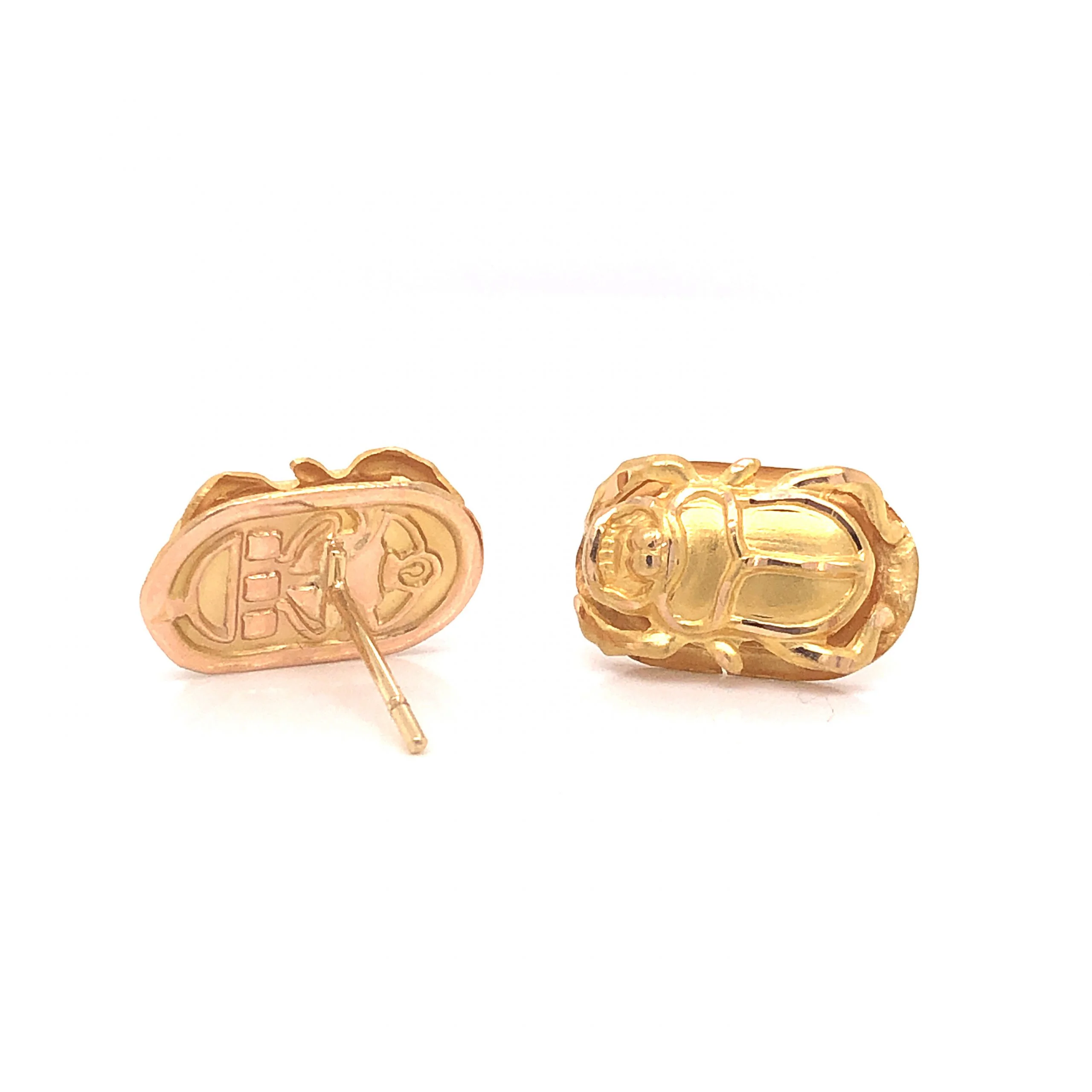 Scarab Beetle Stud Earrings in 18k Yellow Gold - Image 4