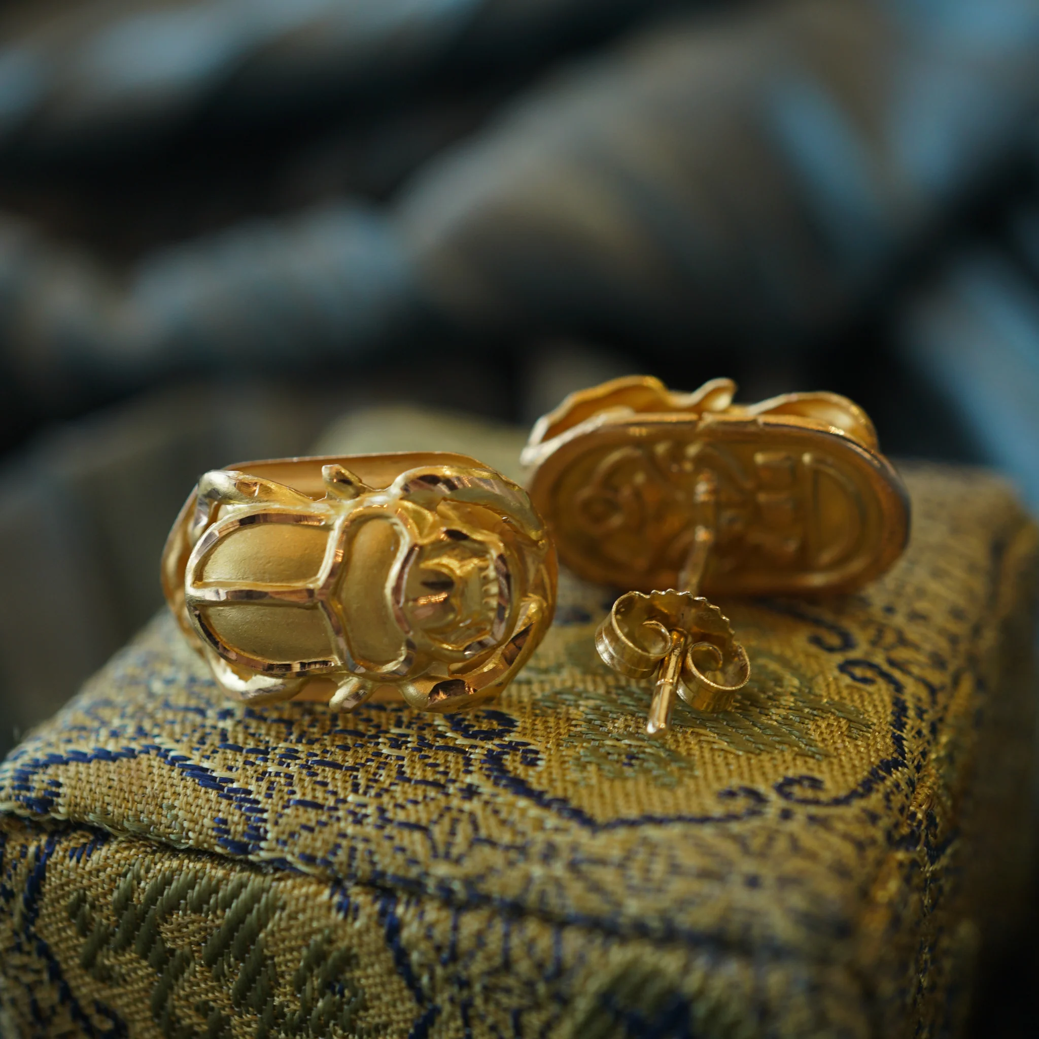 Scarab Beetle Stud Earrings in 18k Yellow Gold - Image 5