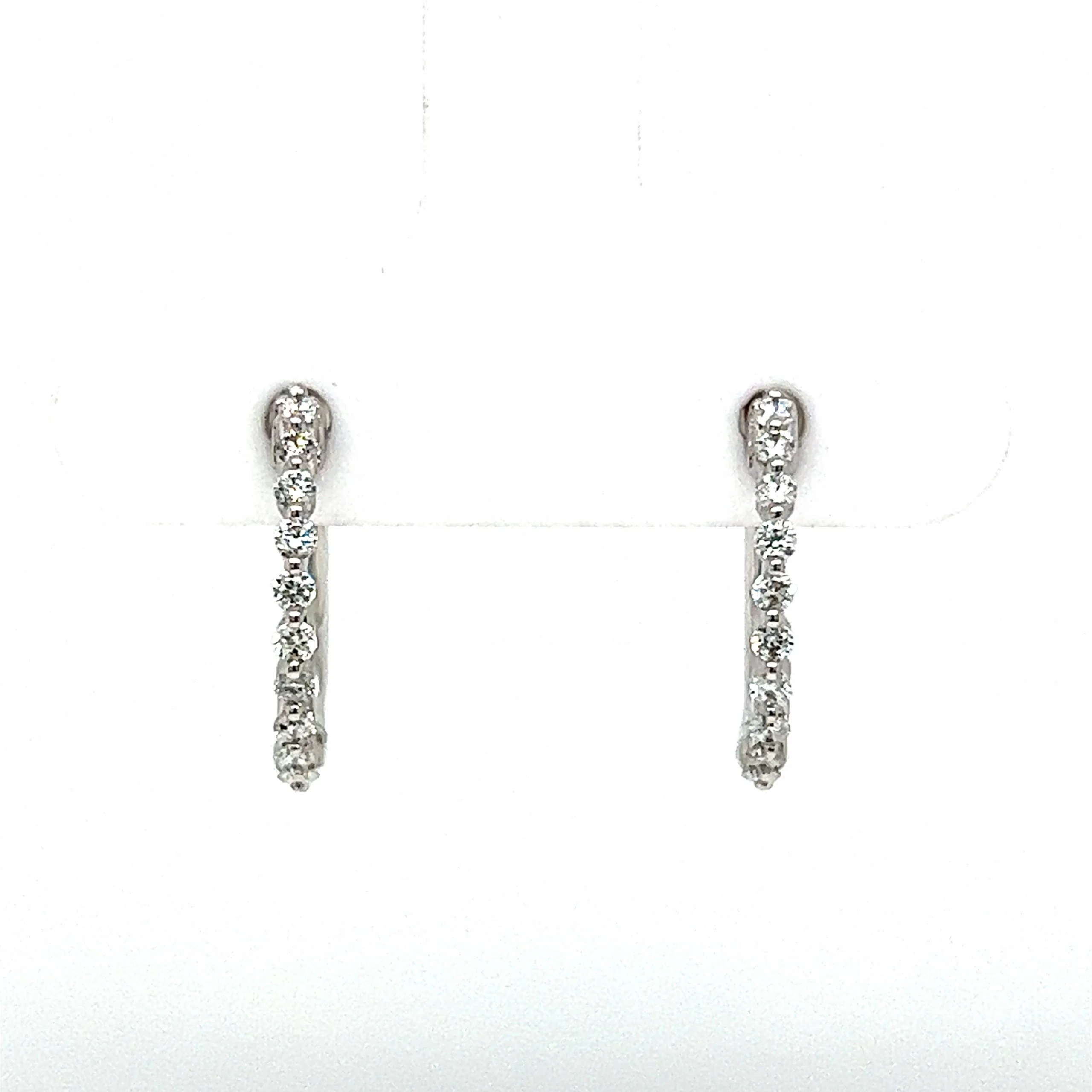 Shared Prong Diamond Hoop Earrings in 14k White Gold