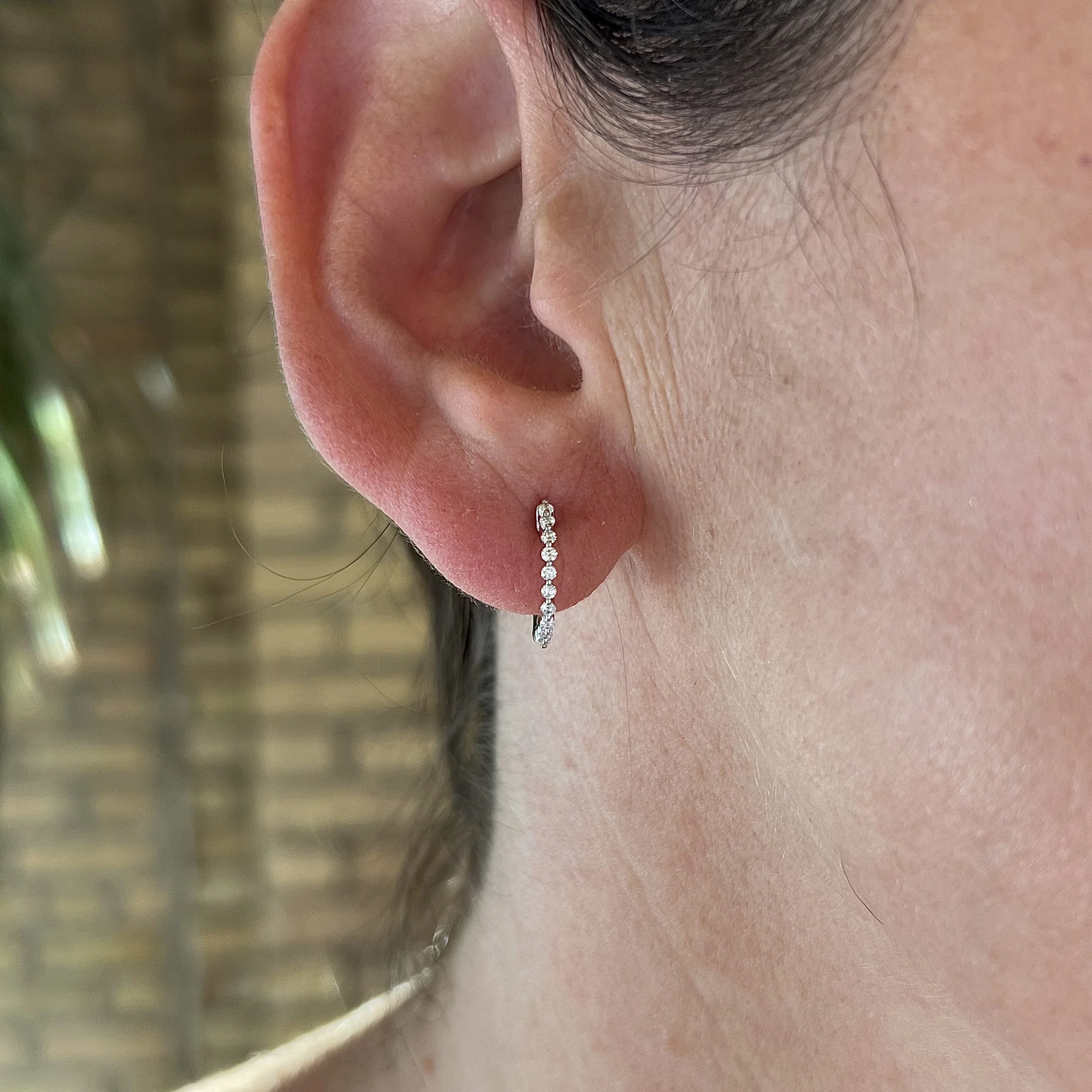 Shared Prong Diamond Hoop Earrings in 14k White Gold - Image 4