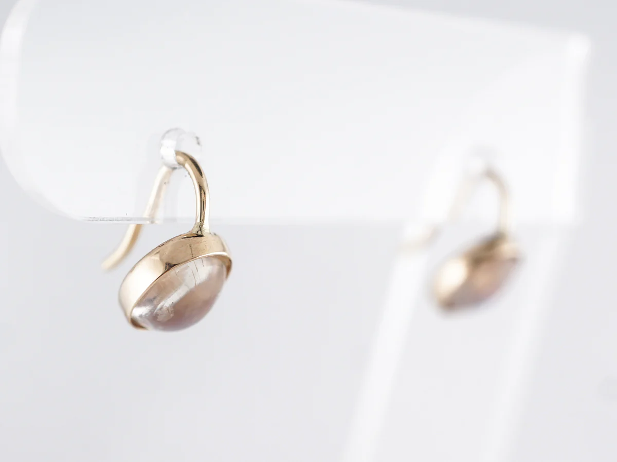 Simple Cabochon Moonstone Earrings in 14k Yellow Gold - Image 3