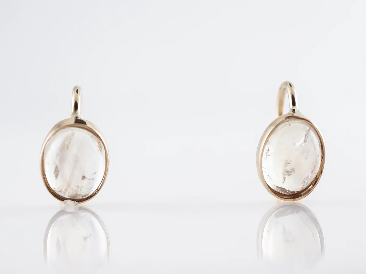 Simple Cabochon Moonstone Earrings in 14k Yellow Gold - Image 4