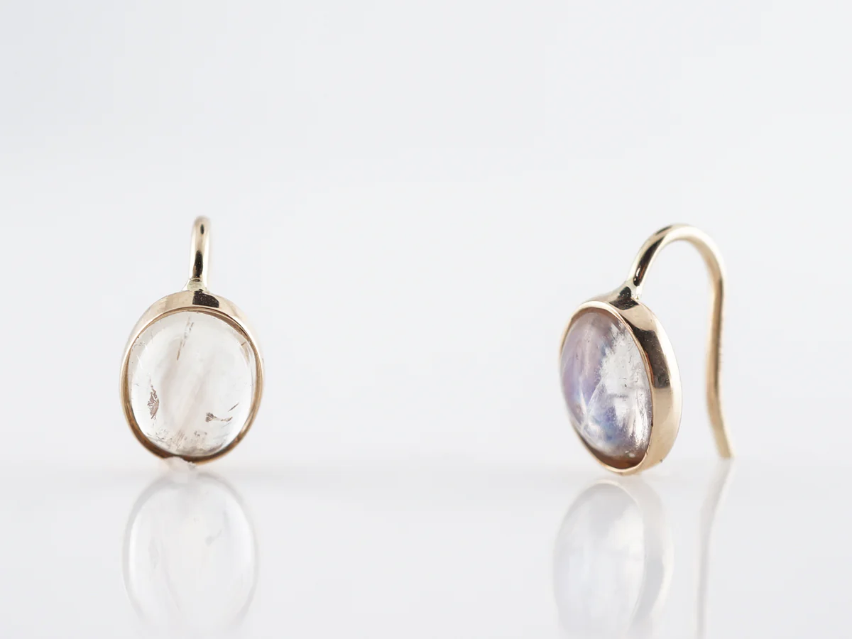 Simple Cabochon Moonstone Earrings in 14k Yellow Gold - Image 5