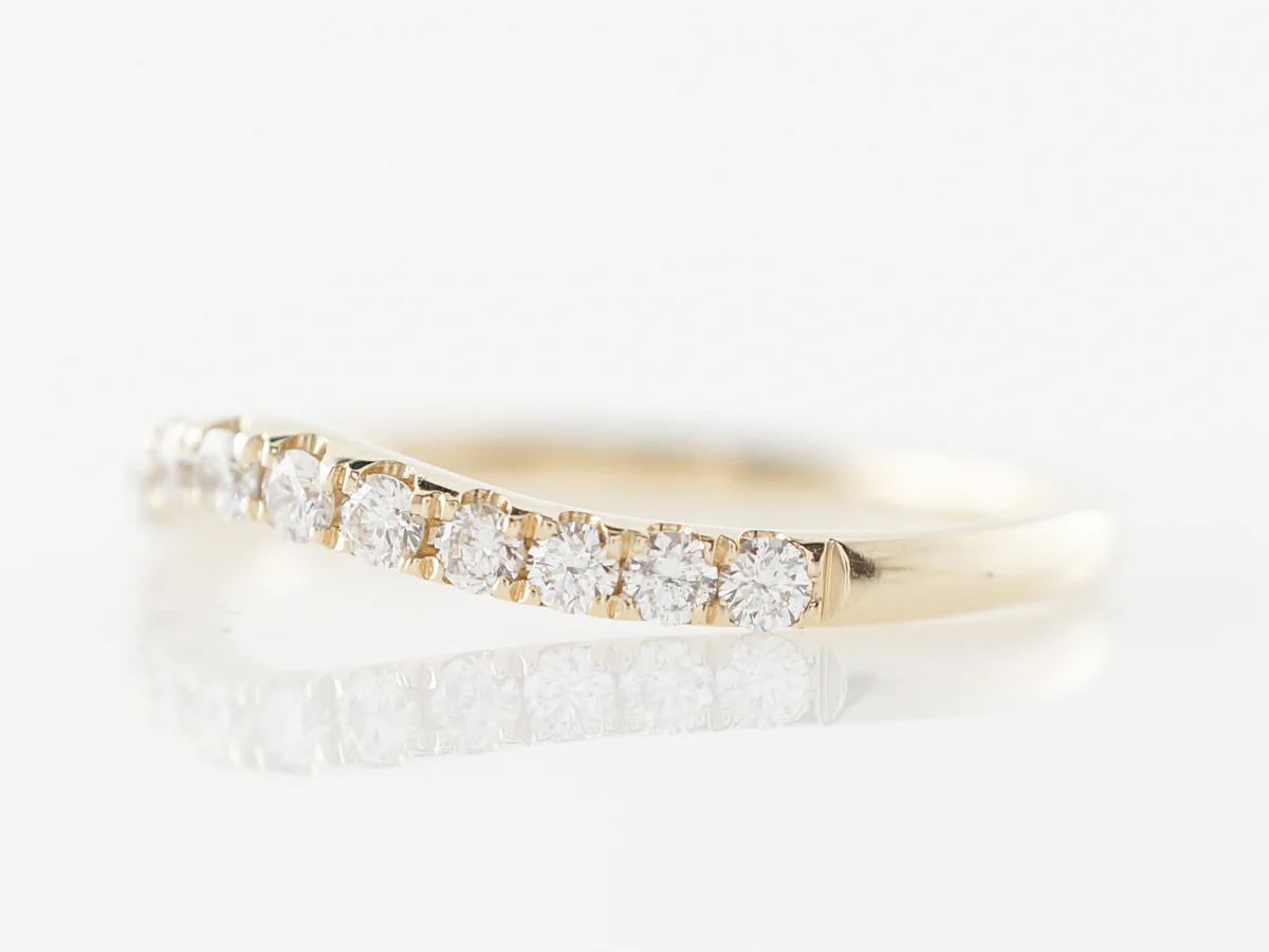 Simple Contoured Diamond Wedding Band in Yellow Gold - Image 2