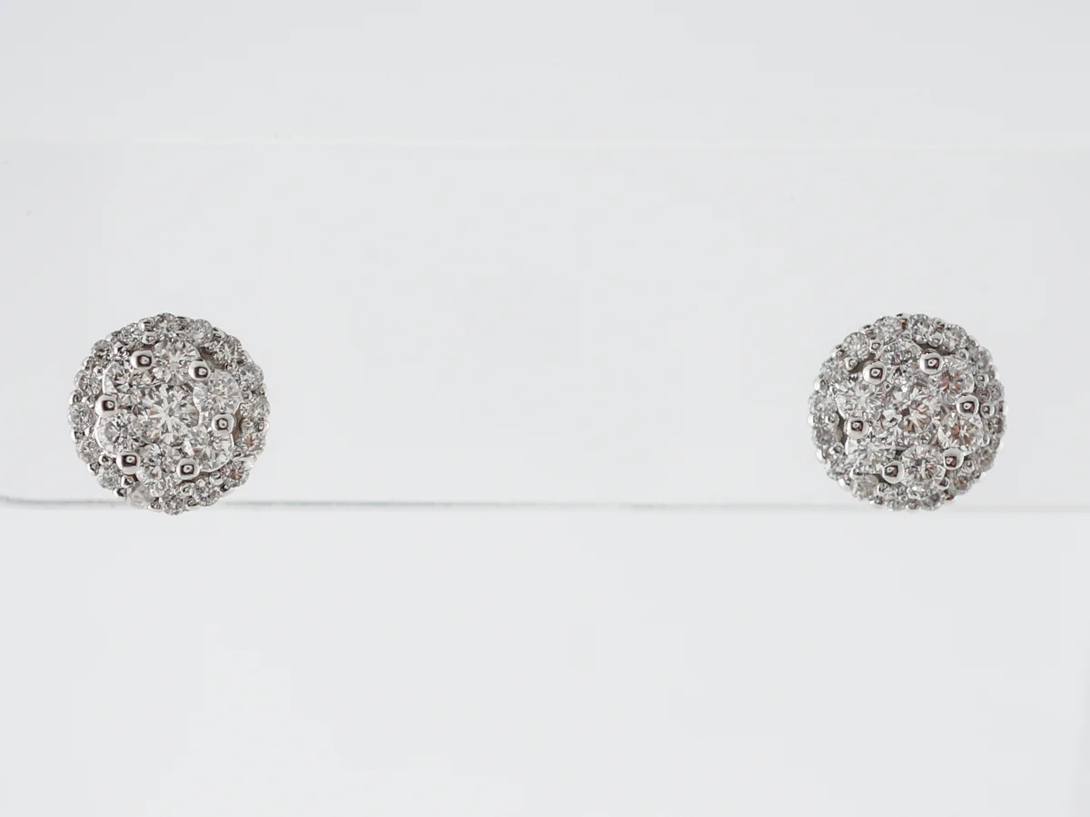 Simple Diamond Cluster Earrings in 14k White Gold - Image 2