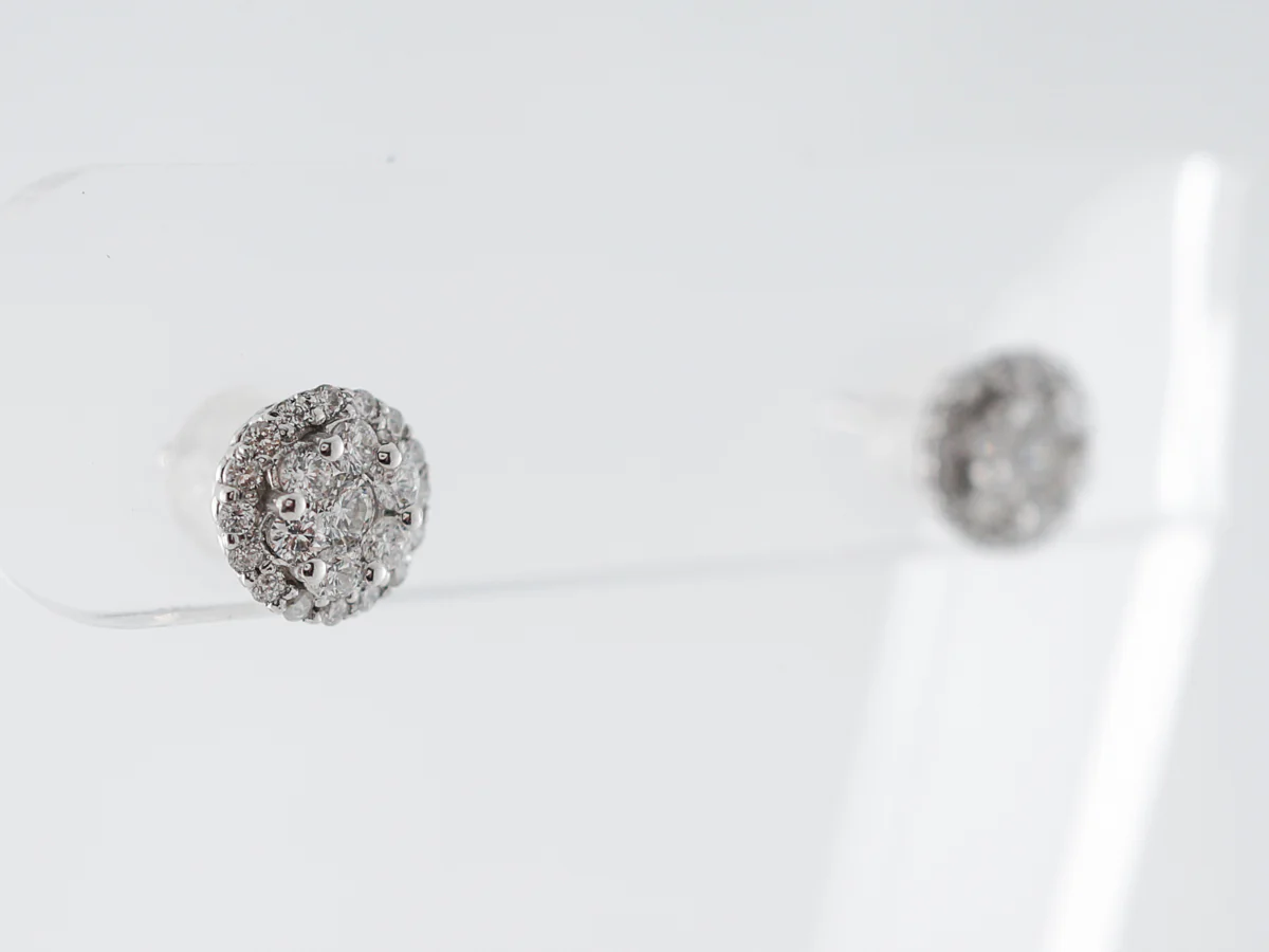 Simple Diamond Cluster Earrings in 14k White Gold - Image 3