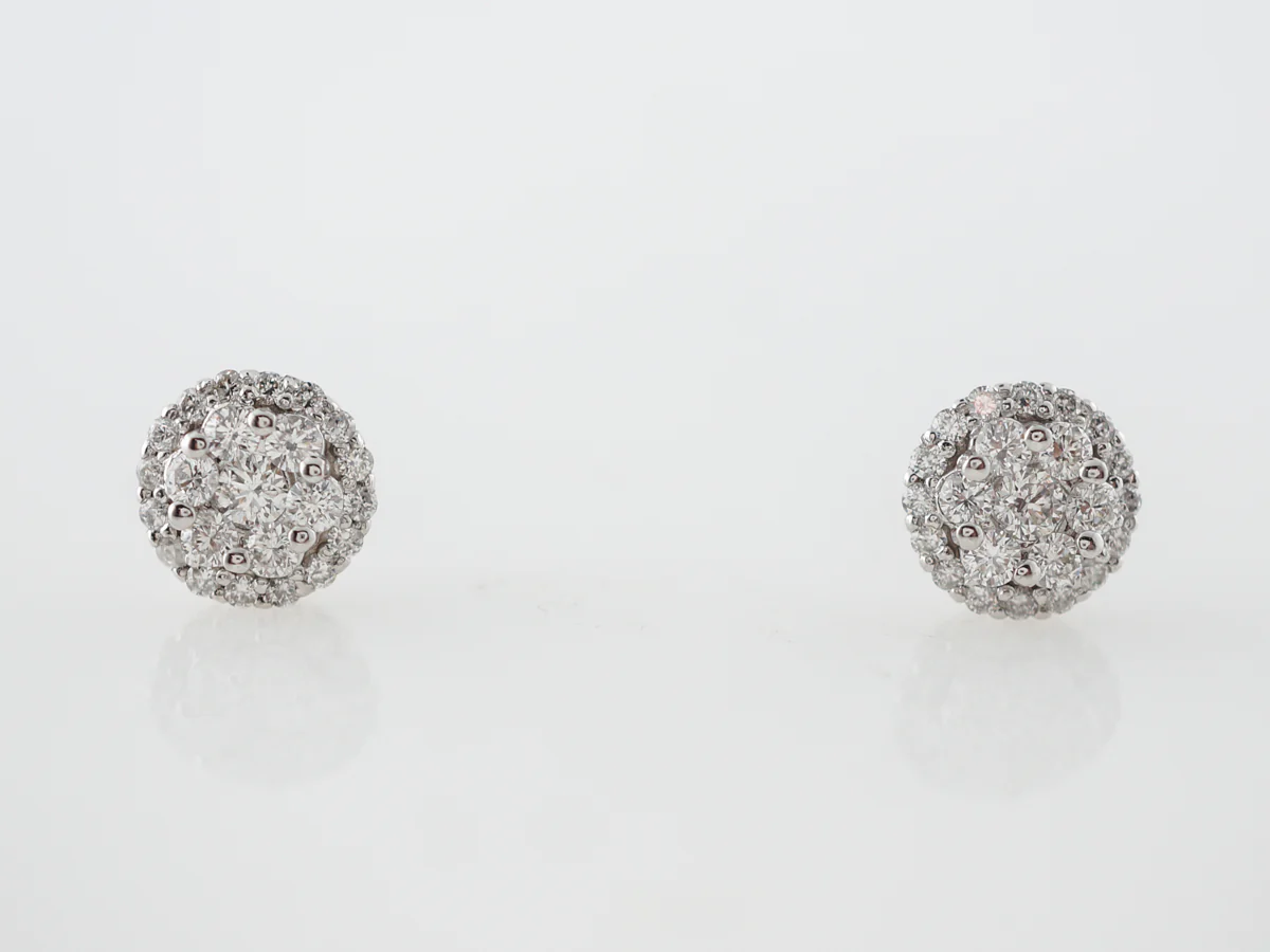 Simple Diamond Cluster Earrings in 14k White Gold - Image 4