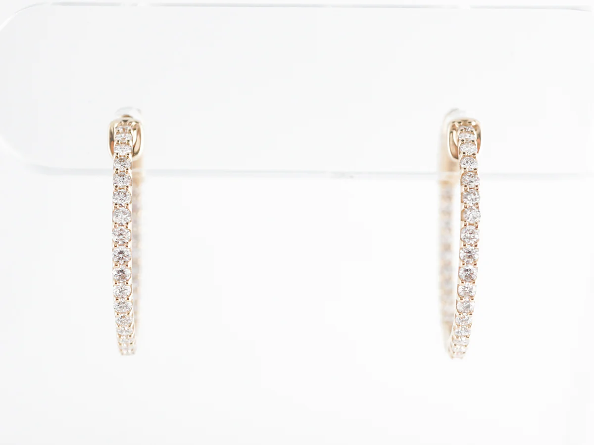 Simple Diamond Hoop Earrings in 14k Yellow Gold