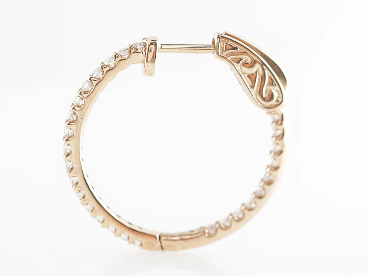 Simple Diamond Hoop Earrings in 14k Yellow Gold - Image 2
