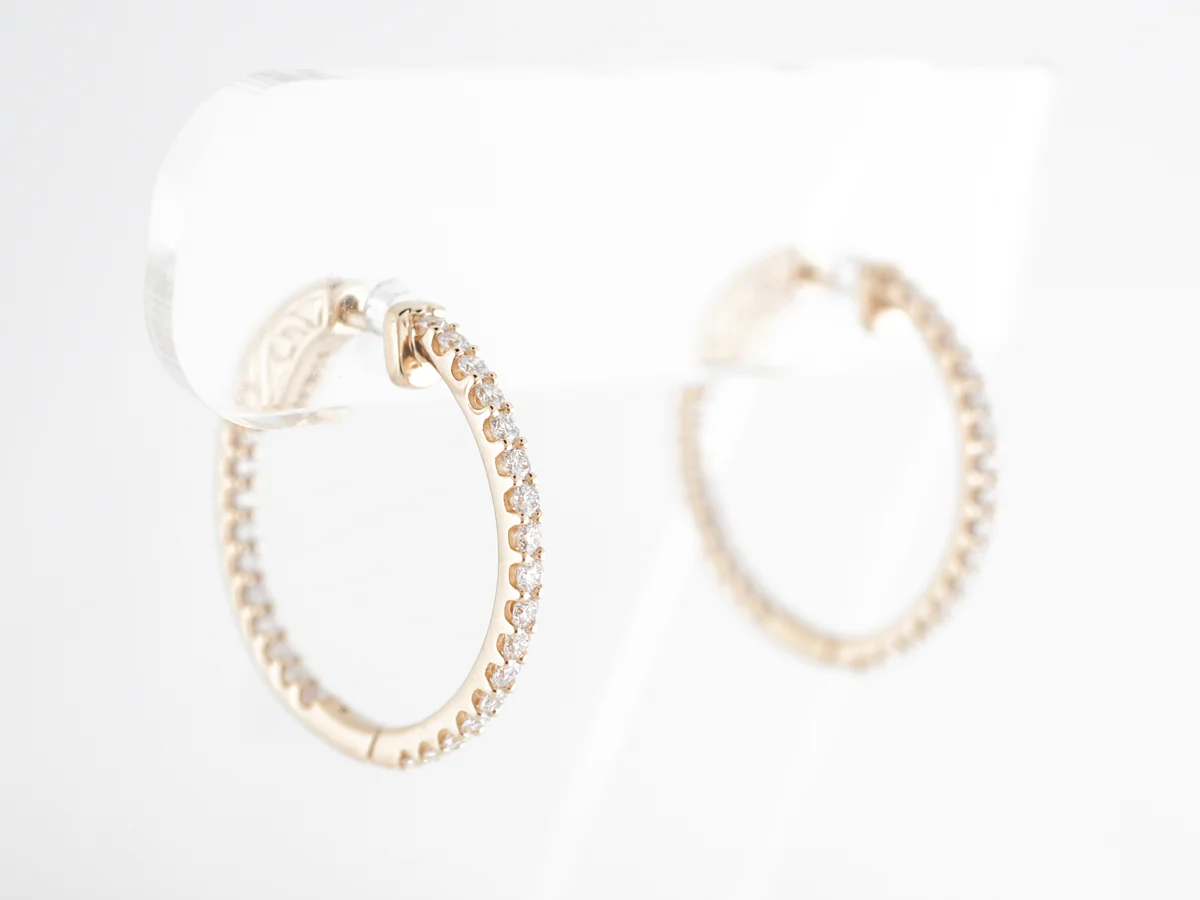 Simple Diamond Hoop Earrings in 14k Yellow Gold - Image 4
